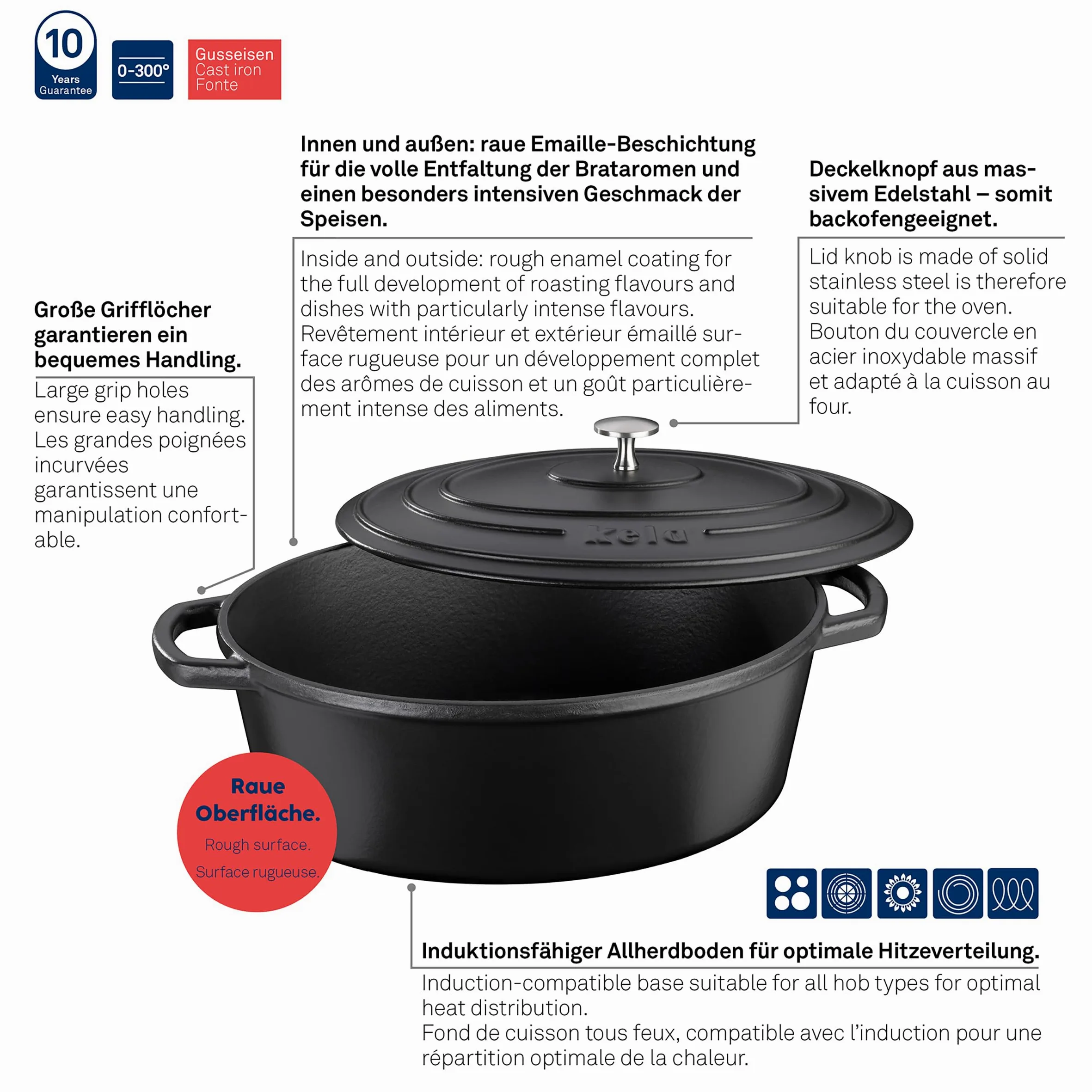 kela Torrefattore Ovale Calido Nero 6,5 Litri, 6.5 Litri, Cast Iron