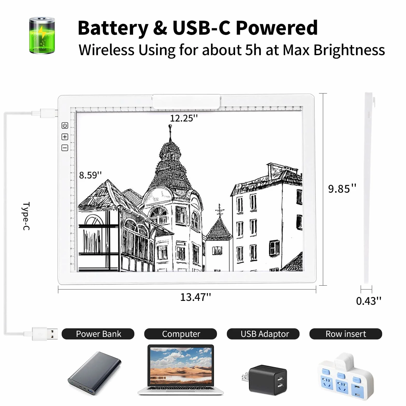 TOHETO A4 Ricaricabile Lavagna Luminosa LED Light Pad per Disegnare con Borsa Trasporto Bianco
