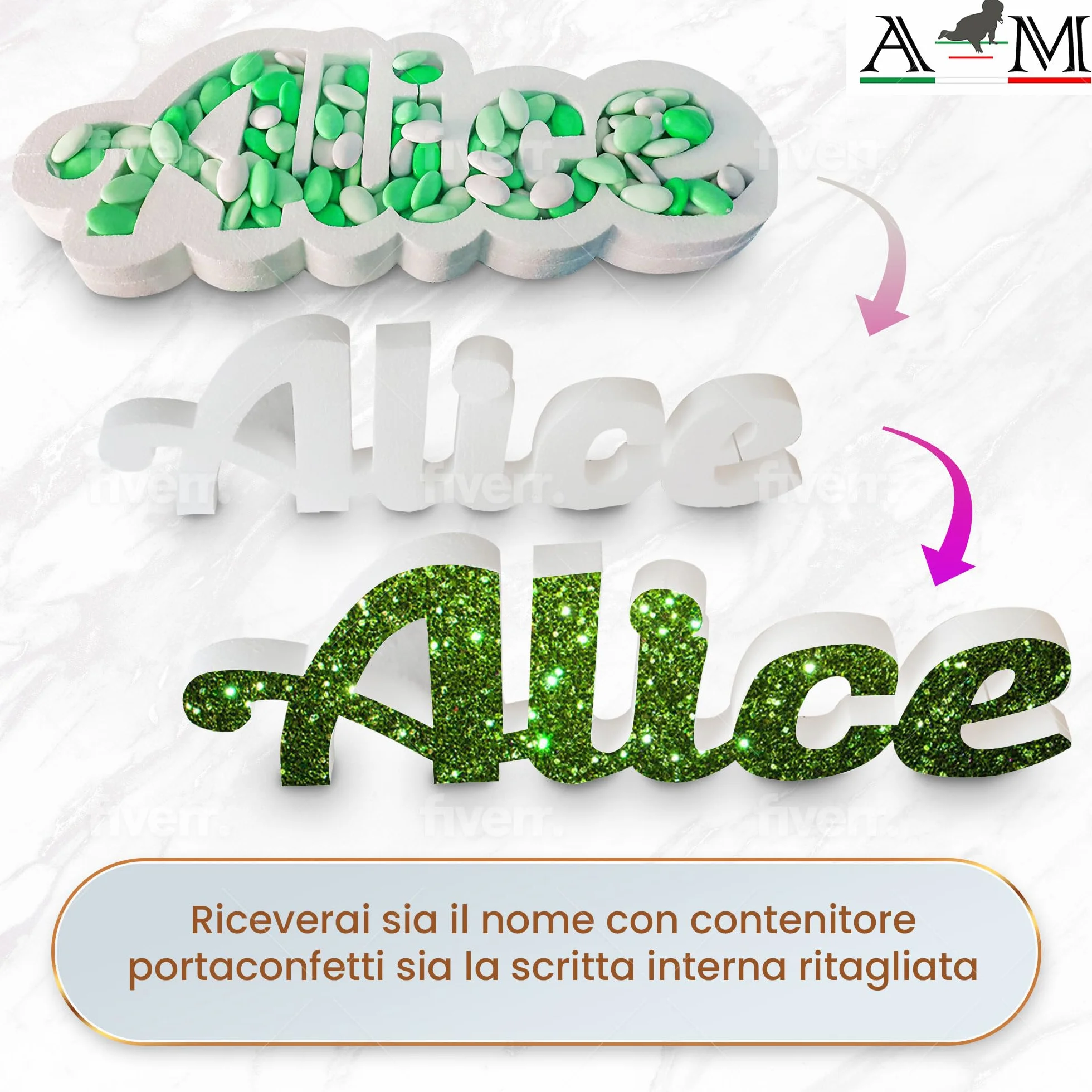 A&M Nome Polistirolo Portaconfetti Personalizzato per Battesimo o Prima Comunione - Decorazione Scritta da Tavolo o Parete