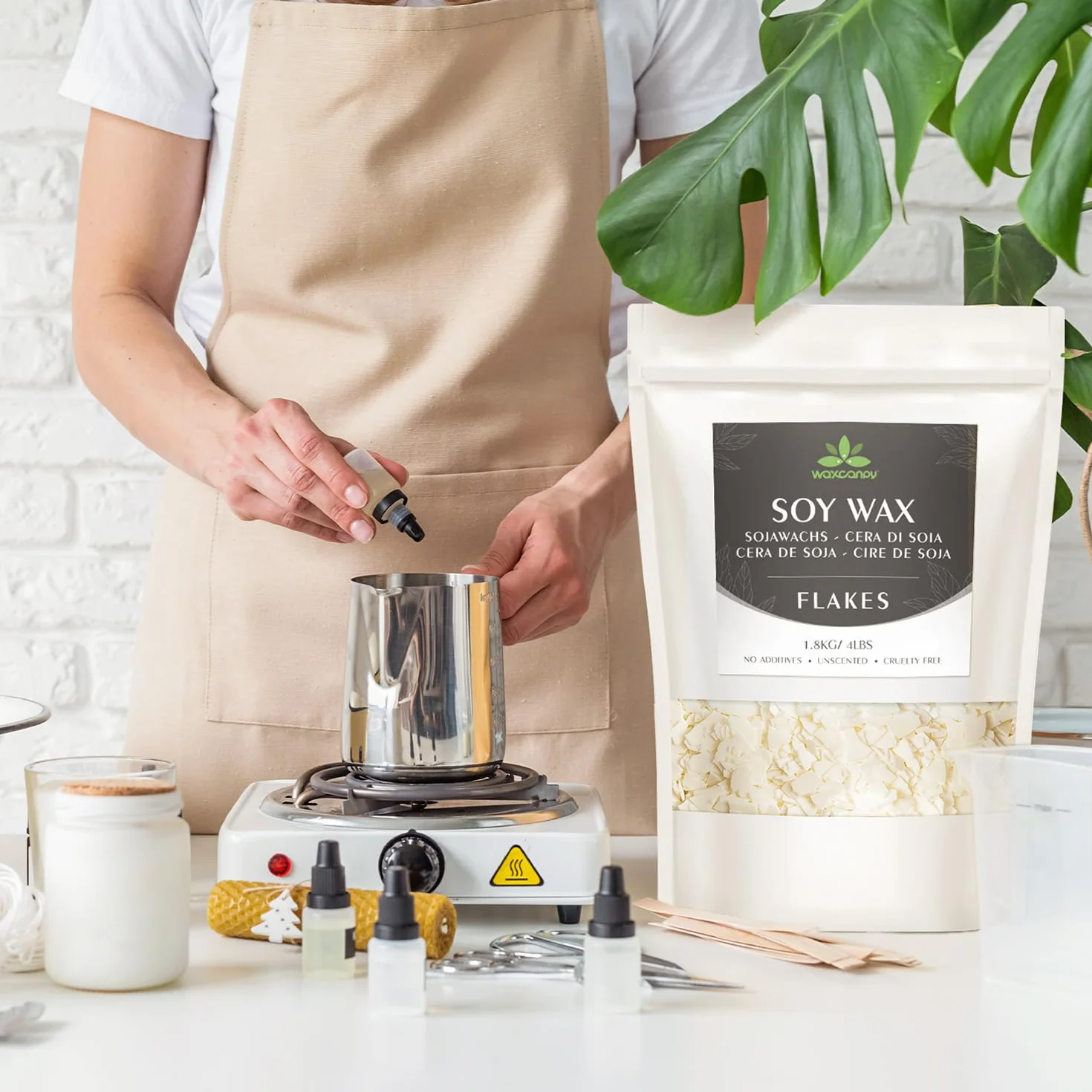 Cera di Soia per Candele 5kg, Cera Naturale Vegetale Fai da Te, Punto di Fusione Basso