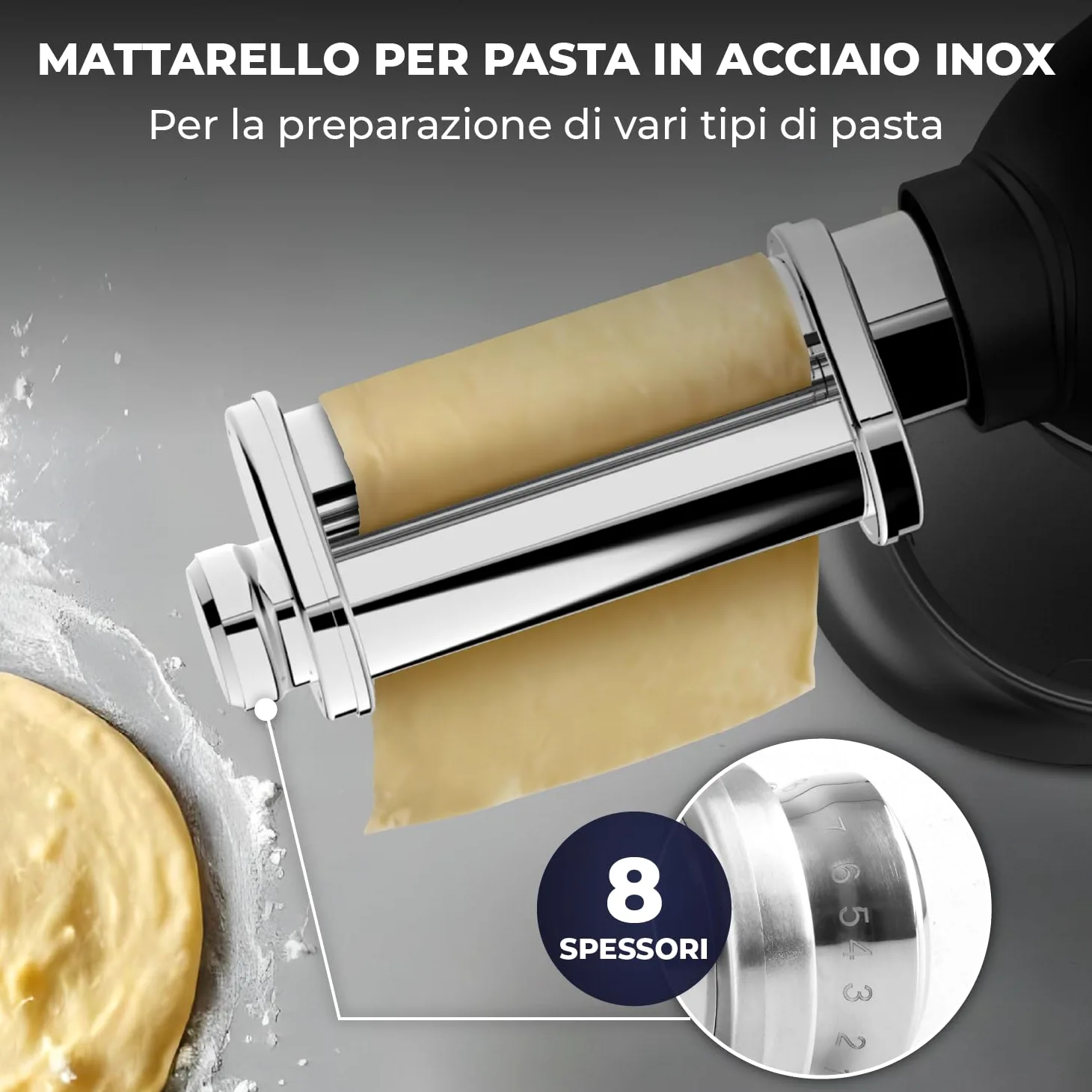 Impastatrice Planetaria con Macchina per la Pasta – 2000W – Robot da Cucina con Macchina per Pasta Fresca – Macchina Pasta - 6,2L Ciotola in Acciaio Inossidabile (Nero)