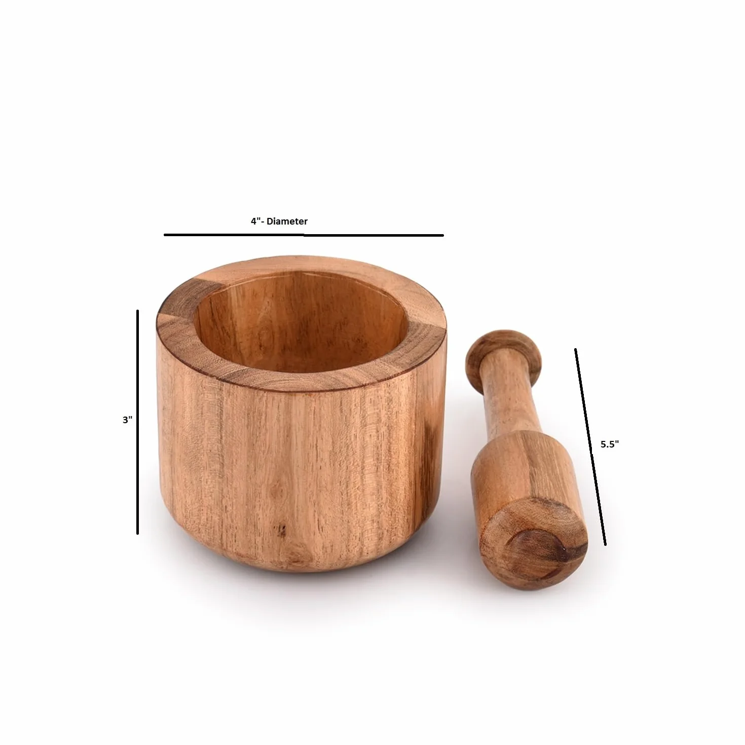 Samhita Mortaio e pestello in legno di acacia per aglio, pepe, erbe, utensili da cucina Regalo di compleanno, inaugurazione casa 10,2 x 7,6 cm, 14 cm