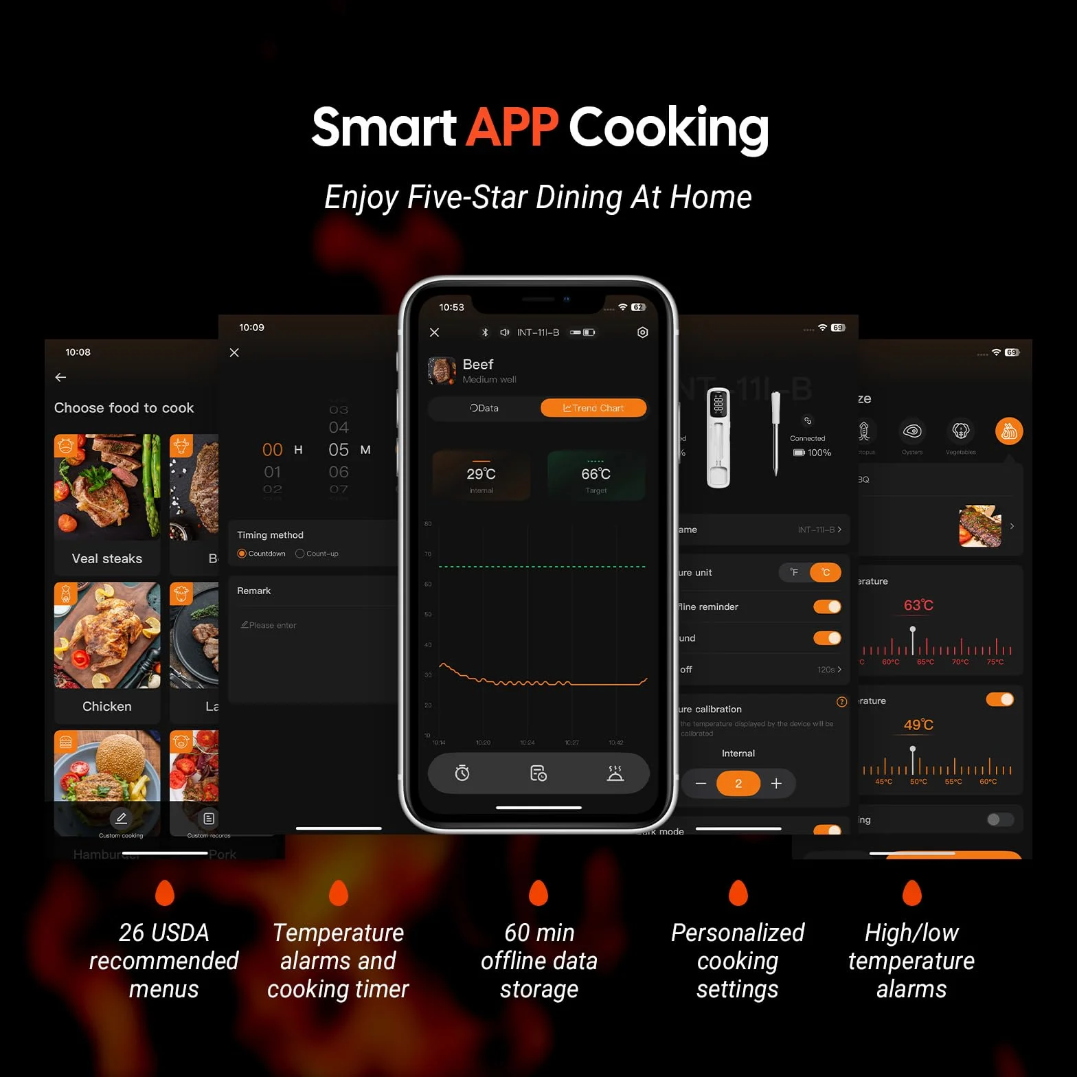INKBIRD Termometro per Carne Wireless Bluetooth 5.4 305m IP67 Impermeabile