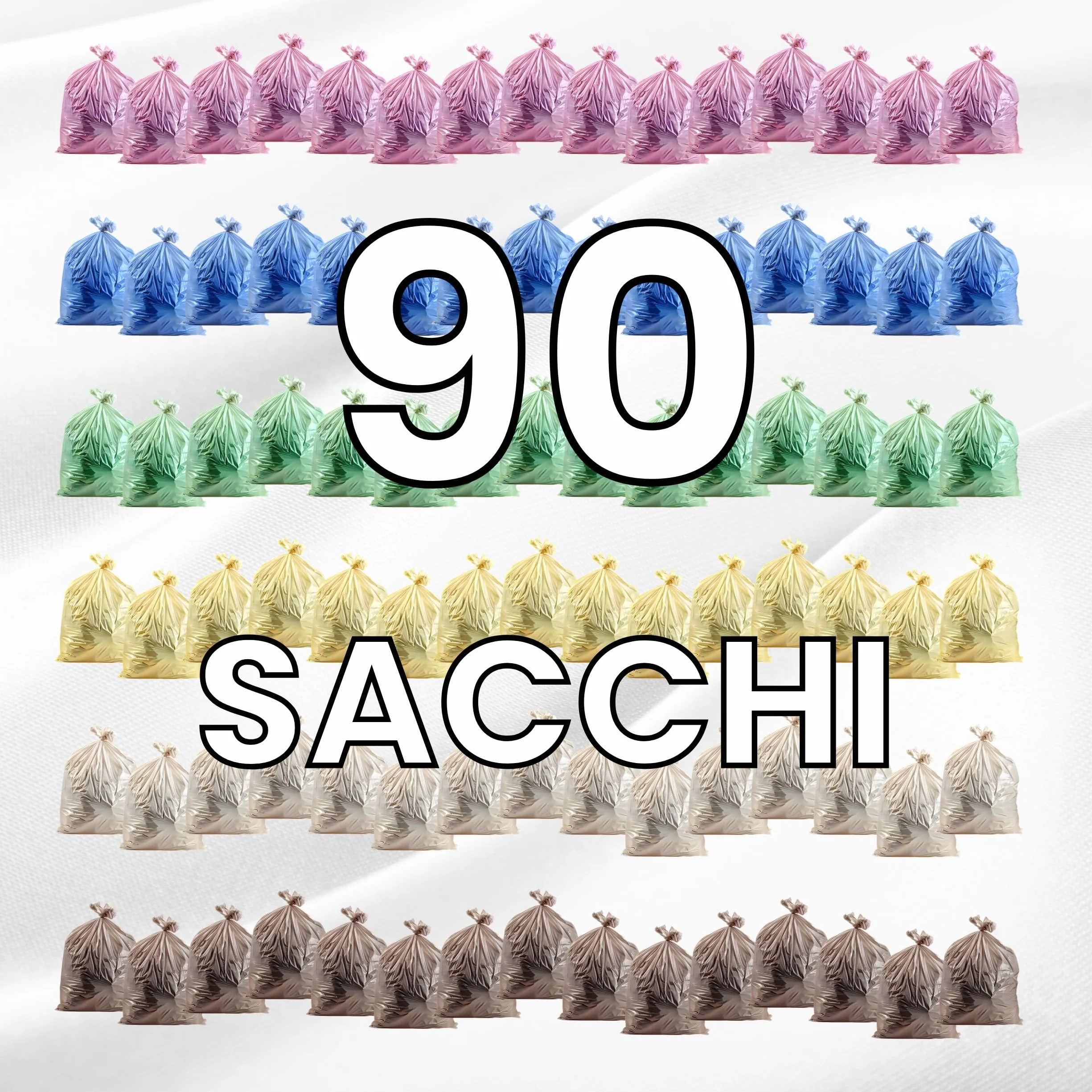 FRIO Multifrutti - 90 Sacchetti spazzatura 30 Litri Profumati, 6 Confezioni da 15 Sacchi immondizia con 6 aromi, colori assortiti - 52x58 cm - Buste per pattumiera resistenti, piccoli, differenziata