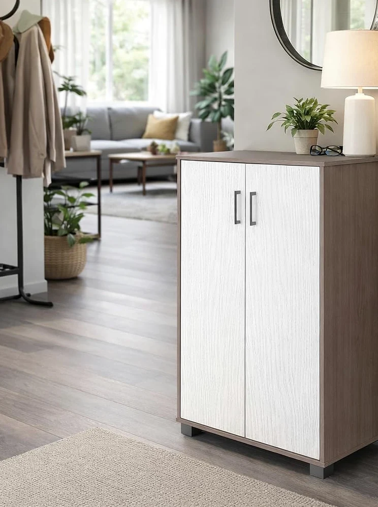 Scarpiera Mobile Multiuso con 2 Ante e 4 Ripiani Regolabili – Armadietto Salvaspazio Moderno con Piedini Rialzati – 60x36x90 cm – Per Ingresso, Bagno, Camera
