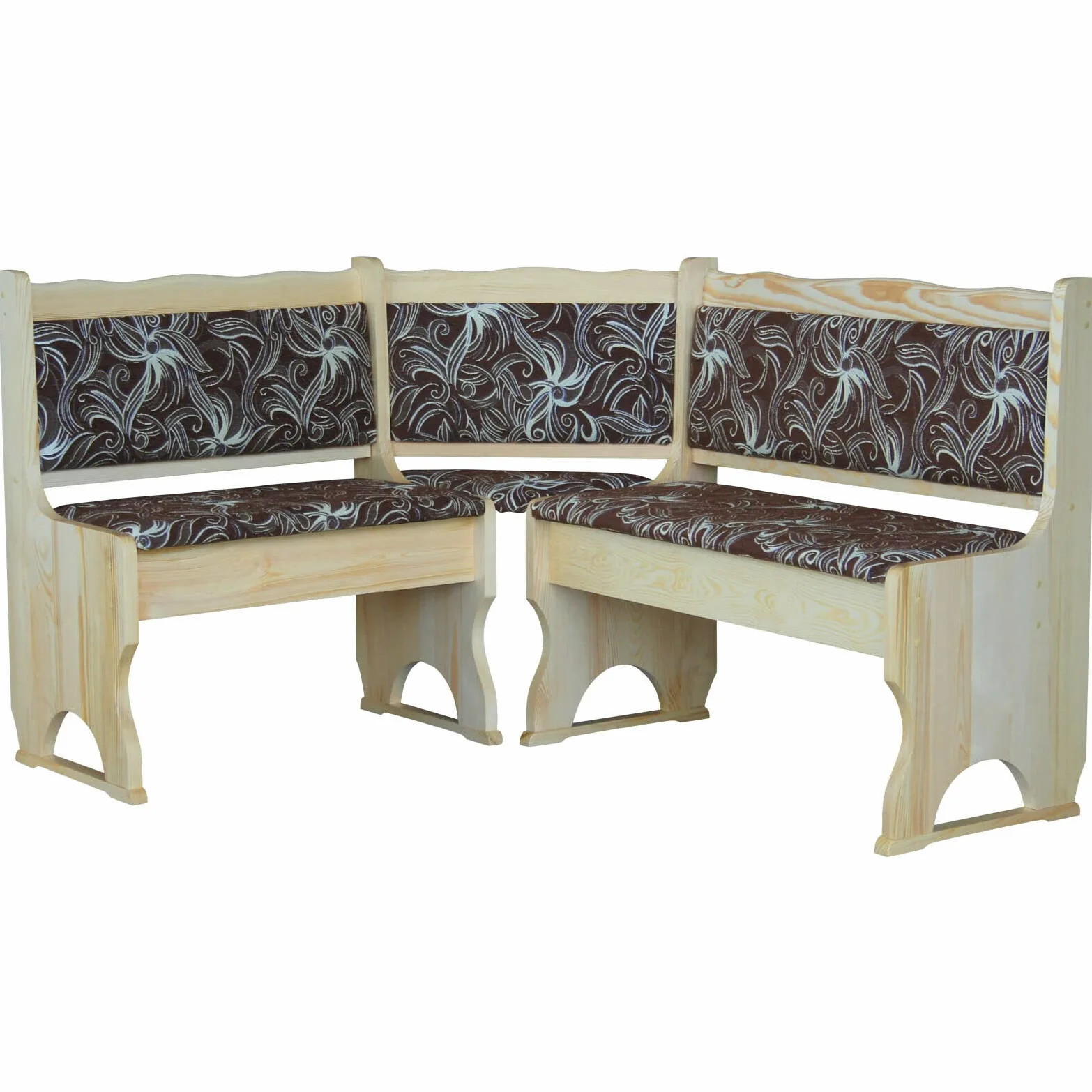 k koma Panca angolare in pino laccato con imbottitura, in legno massiccio, motivo floreale, scuro (100 x 140)