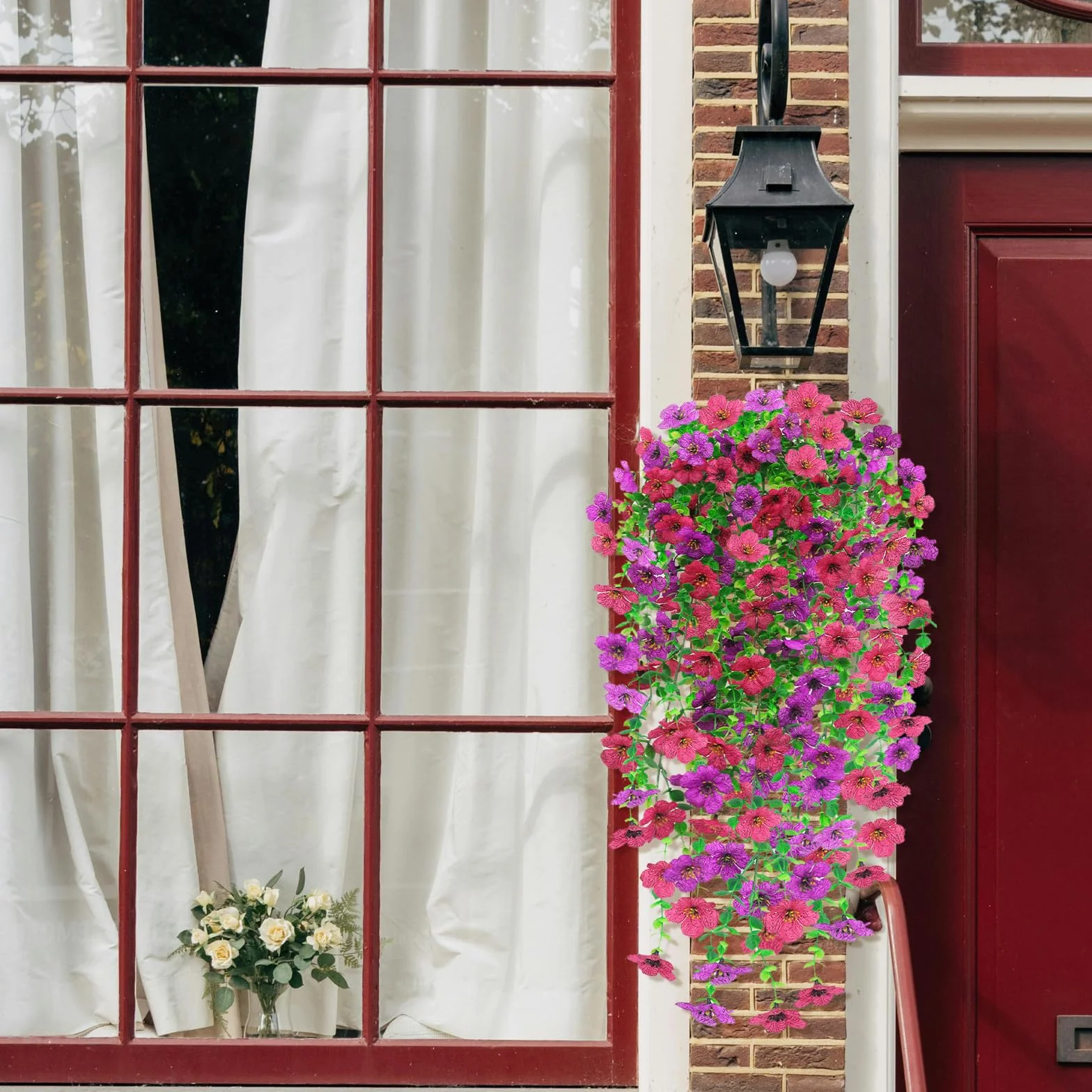 Fiori Finti da Esterno Artificiali Resistenti UV 2 Pezzi Rosa Viola per Giardino Balcone