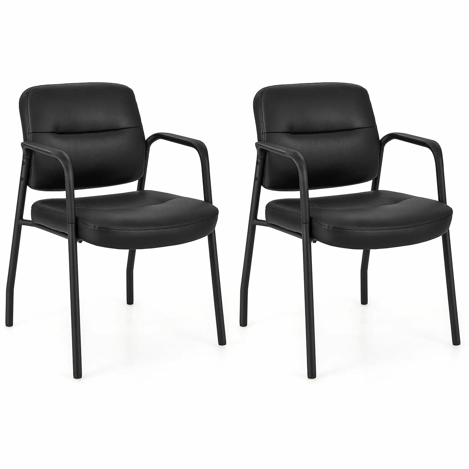 COSTWAY Set di 2 Sedie da Sala d'Attesa Imbottite, Sedie da Conferenza con Braccioli, con Gambe in Metallo, Sedie da Ufficio Portata 160 kg, 58 x 56 x 81 cm