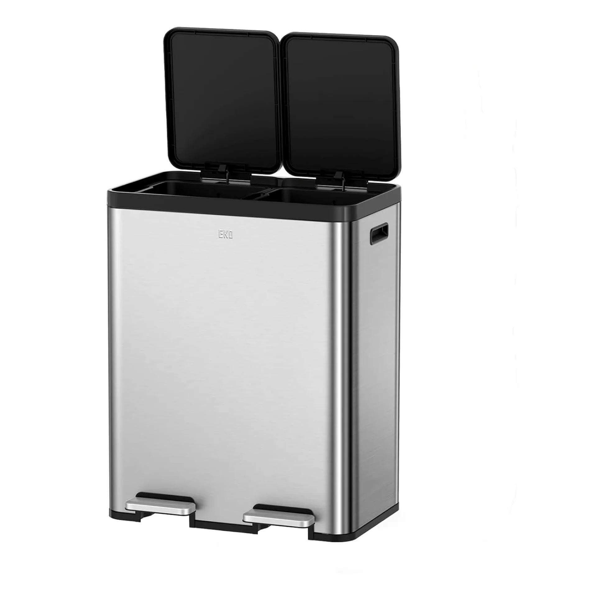 EKO Pattumiera Differenziata 2 Scomparti 30L + 30L con Doppio Pedale | Acciaio Inox Antimpronta | Coperchi Eleganti | Sottolavello Double