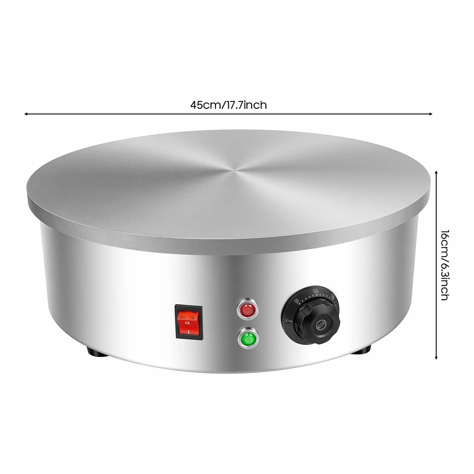 Crepiera Elettrica Professionale 45 cm Ghisa 3 kW Regolazione Temperatura 50–300 °C 220 V