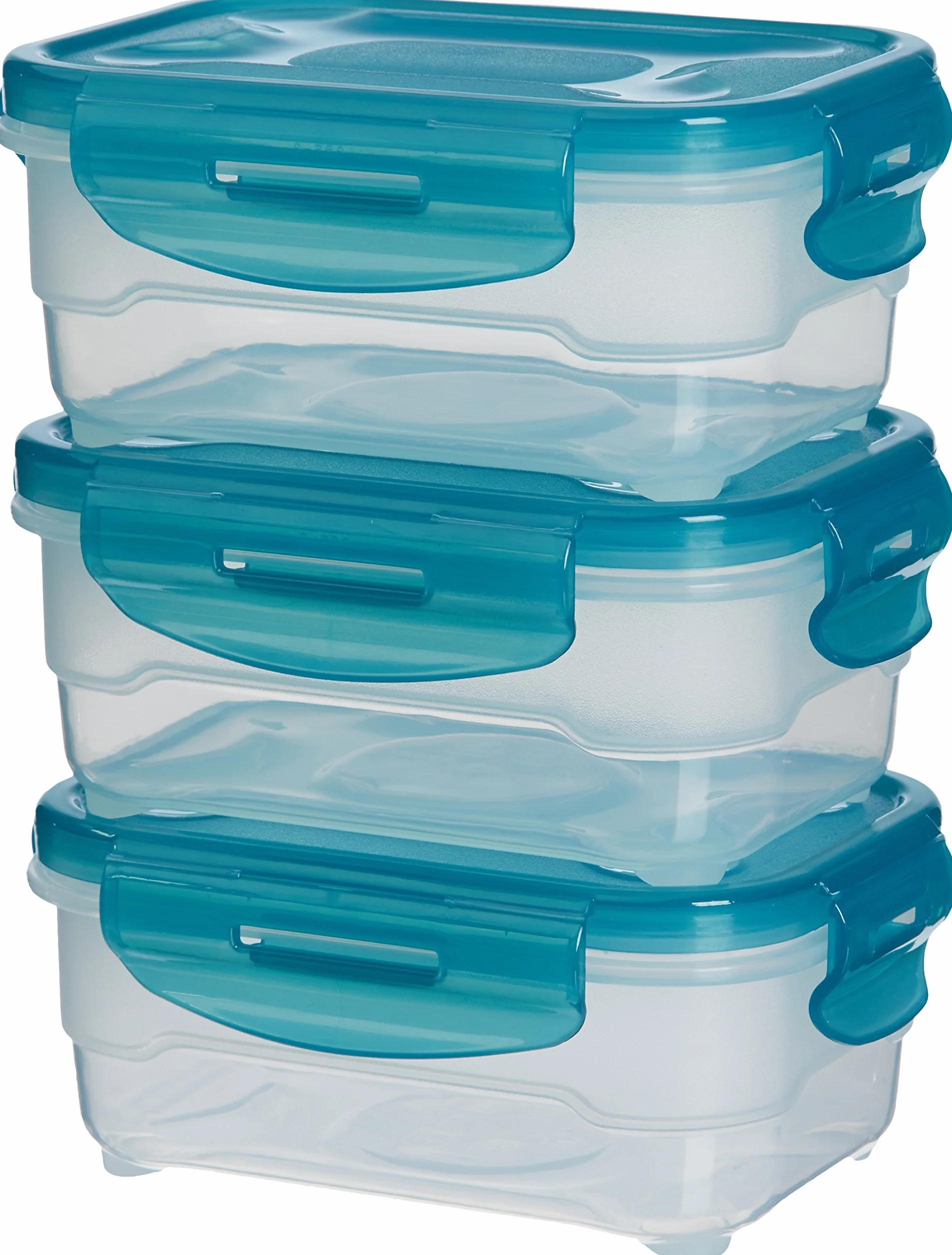 Amazon Basics Set di 3 contenitori ermetici per alimenti da 0.6 litri, senza BPA, plastica, azzurro