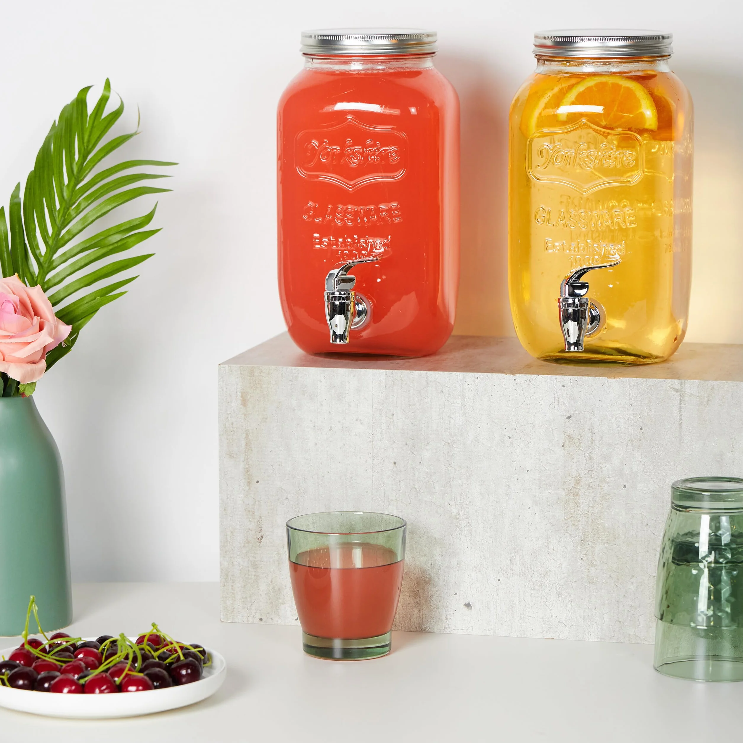 Relaxdays 2 Dispenser w Szkle na Napoje, Kranik Plastikowy, 3,5 L, Dystrybutor Wody i Napojów