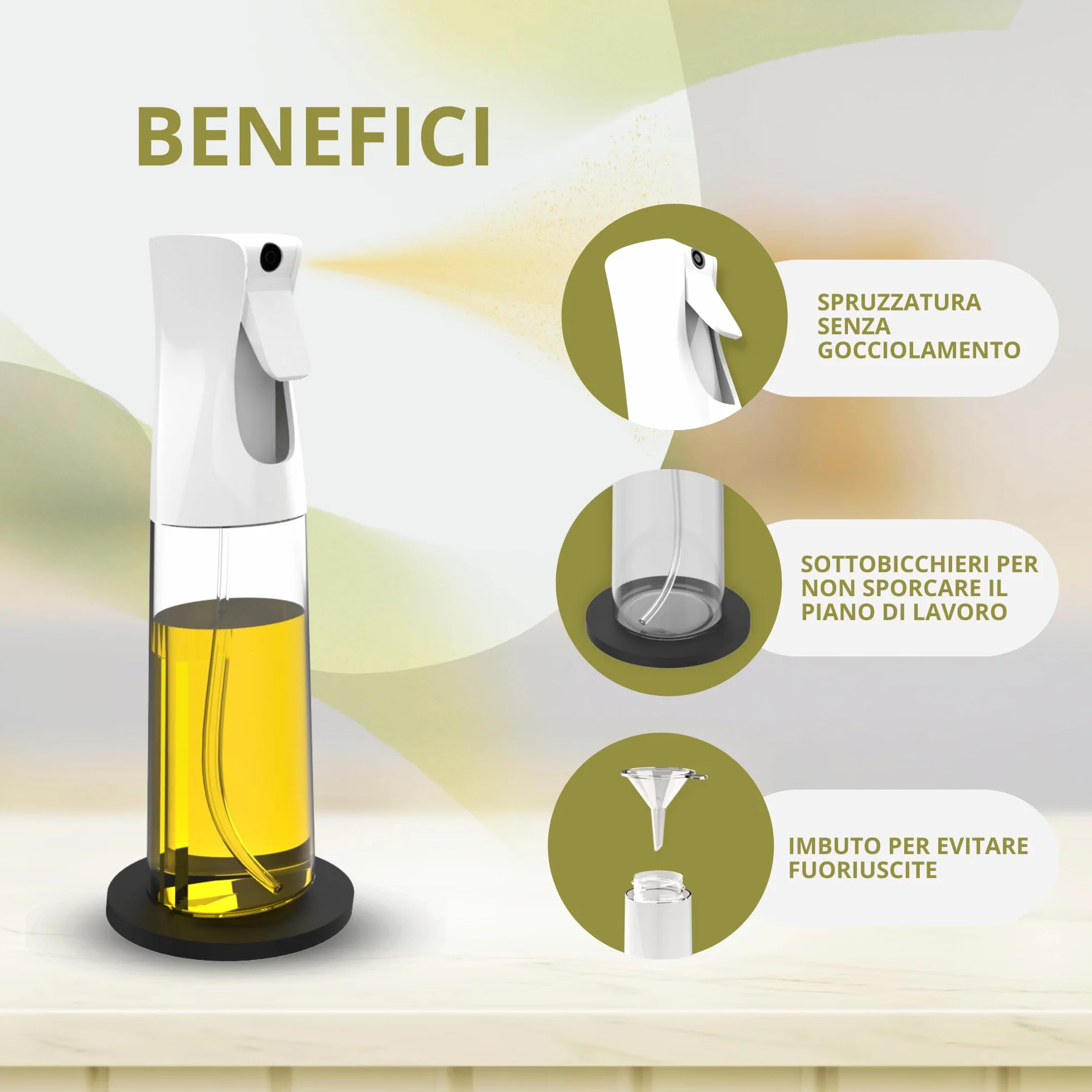 Spruzzino Olio per Friggitrice Aria 300ML 2 Pezzi Nebulizzatore Senza BPA Vaporizzatore da Cucina