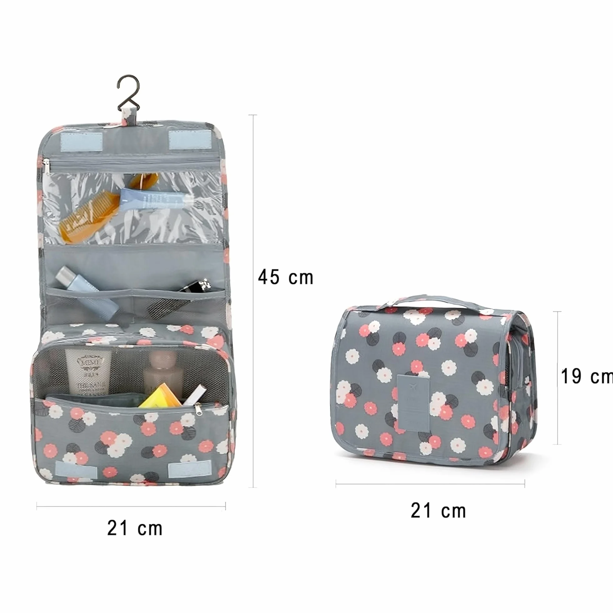 Retoo Beauty Case Donna Viaggio Impermeabile 24 x 9,5 x 19 cm Organizer Cosmetici Borsa con 6 Tasche Gancio Maniglia Tessuto Oxford Elegante Compatta Pieghevole Idea Regalo