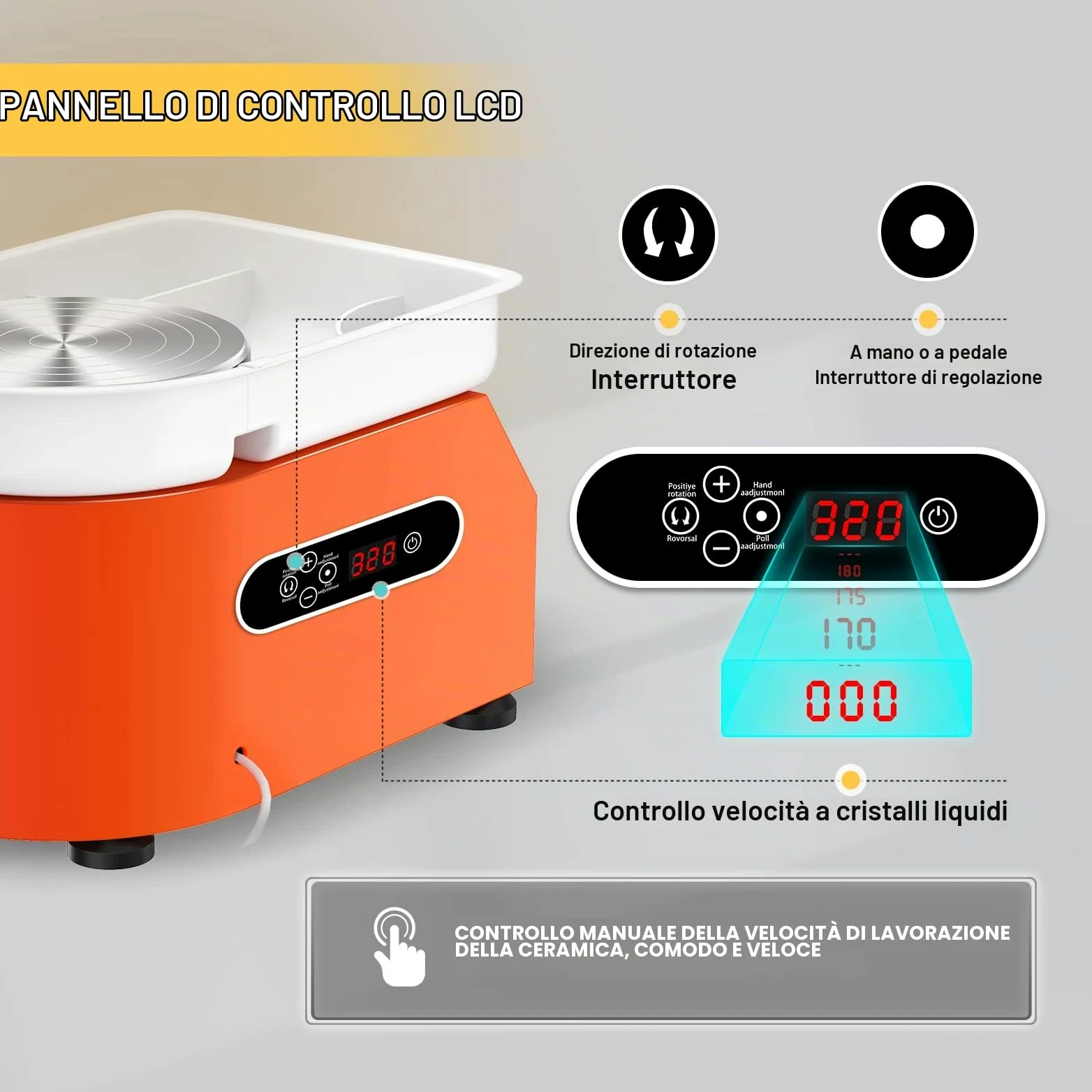 Macchina per Ceramica elettrica con Display LCD 25CM 350W Lavori Artigianali in Ceramica Doppio Controllo