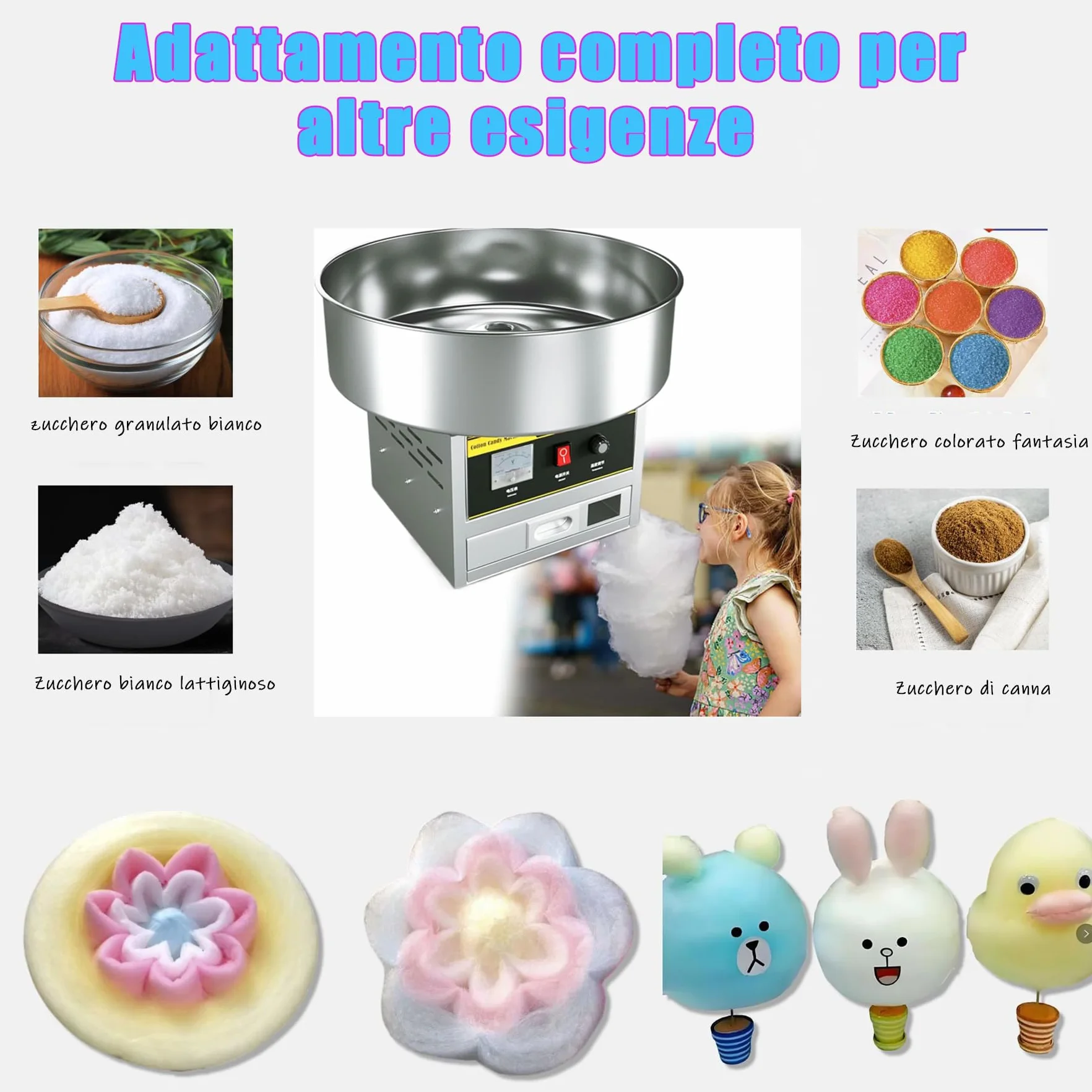 Macchina Commerciale Dello Zucchero Filato 1200W, Macchina Automatica per Zucchero Filato, Temperatura Regolabile con Ciotola in Acciaio Inossidabile per Bambini, Casa, Compleanno, Feste