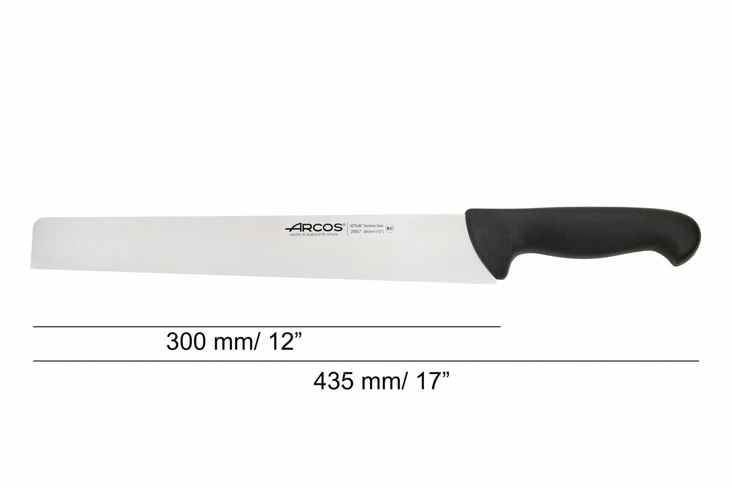 Arcos Coltello Salame con Lama in Acciaio Inossidabile 300 mm – Manico Ergonomico in Polipropilene, 2900 – Nero, Disponibile in Diversi Colori per Facilitare l'Identificazione