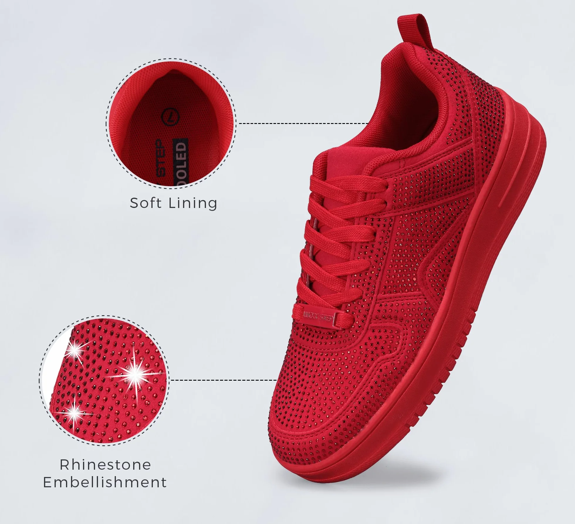 LUCKY STEP Sneakers Bianche in Pelle con Pietre Luccicanti