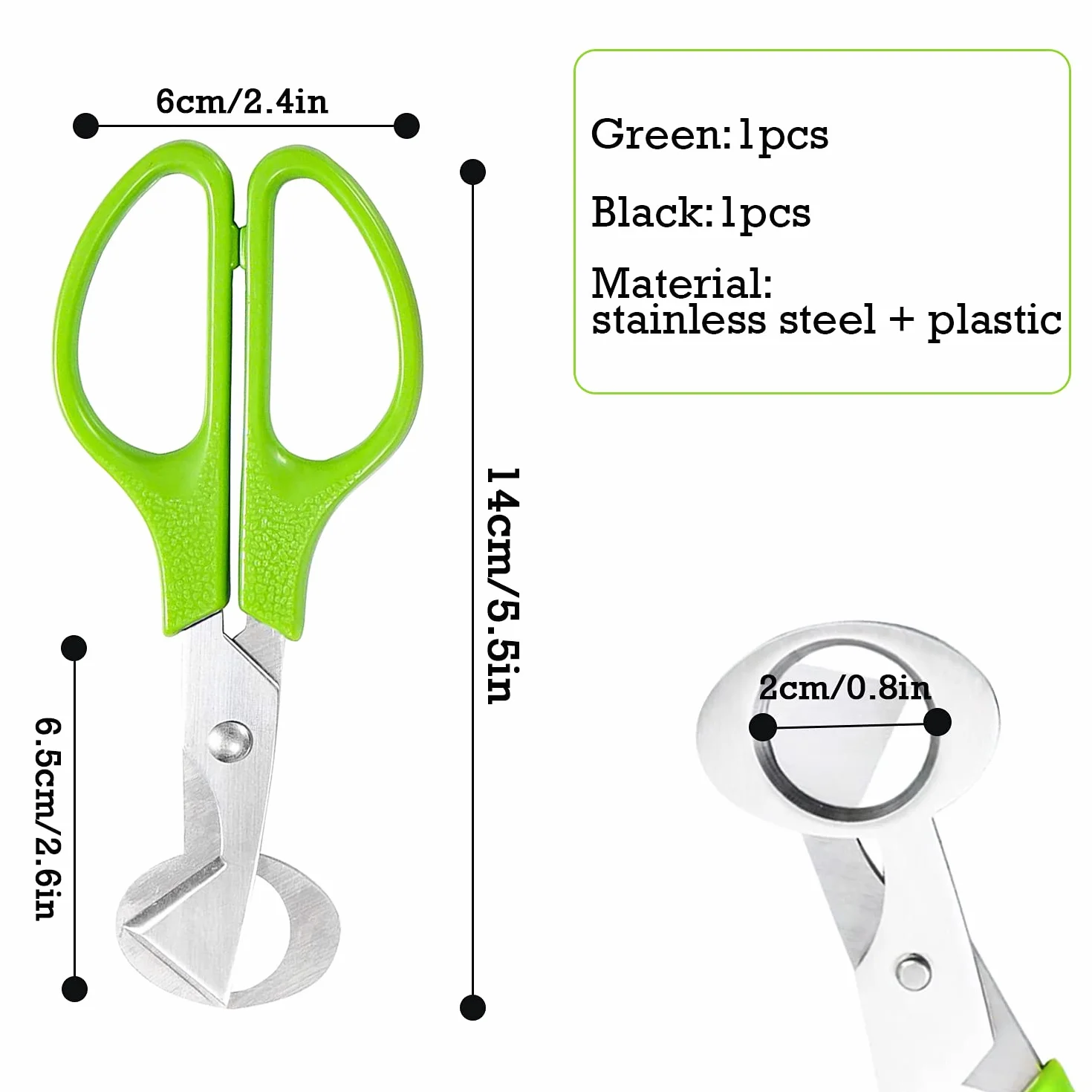 Forbici Uova di Quaglia da Cucina Acciaio Inox da Taglio a Guscio d'Uovo mit Manici in Plastica per Casa, Cucina, Ristorante (2 Pezzi Verde e Nero)