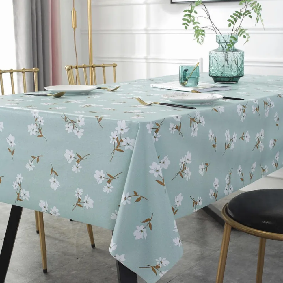 Tovaglia rettangolare impermeabile, antimacchia, anti scottature, per tavolo da pranzo e picnic, colore azzurro, 119,4 x 119,4 cm