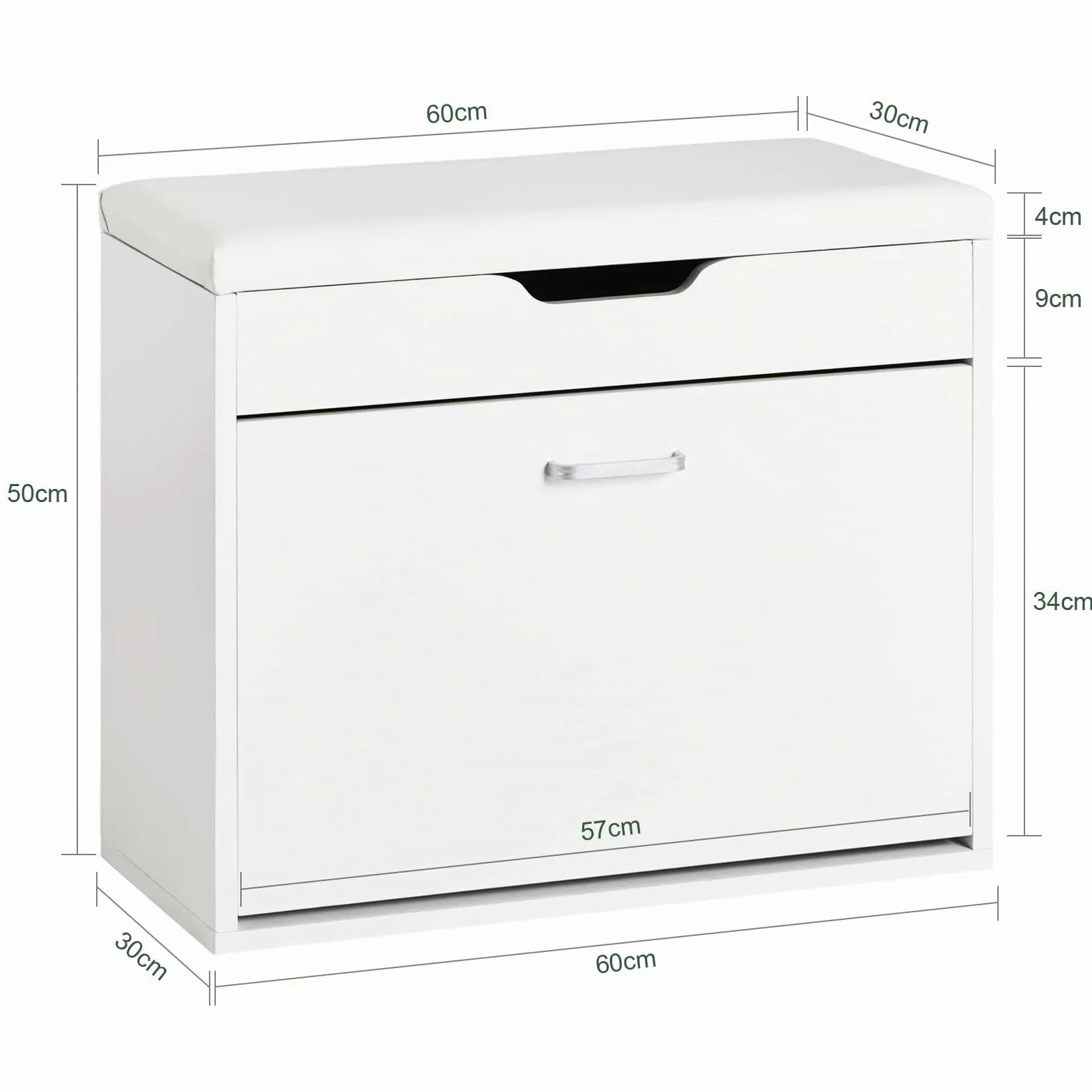 SoBuy Scarpiera Salvaspazio Slim Ingresso Panca con Contenitore Nascosto Bianco 60x30x50cm 120kg FSR95-W