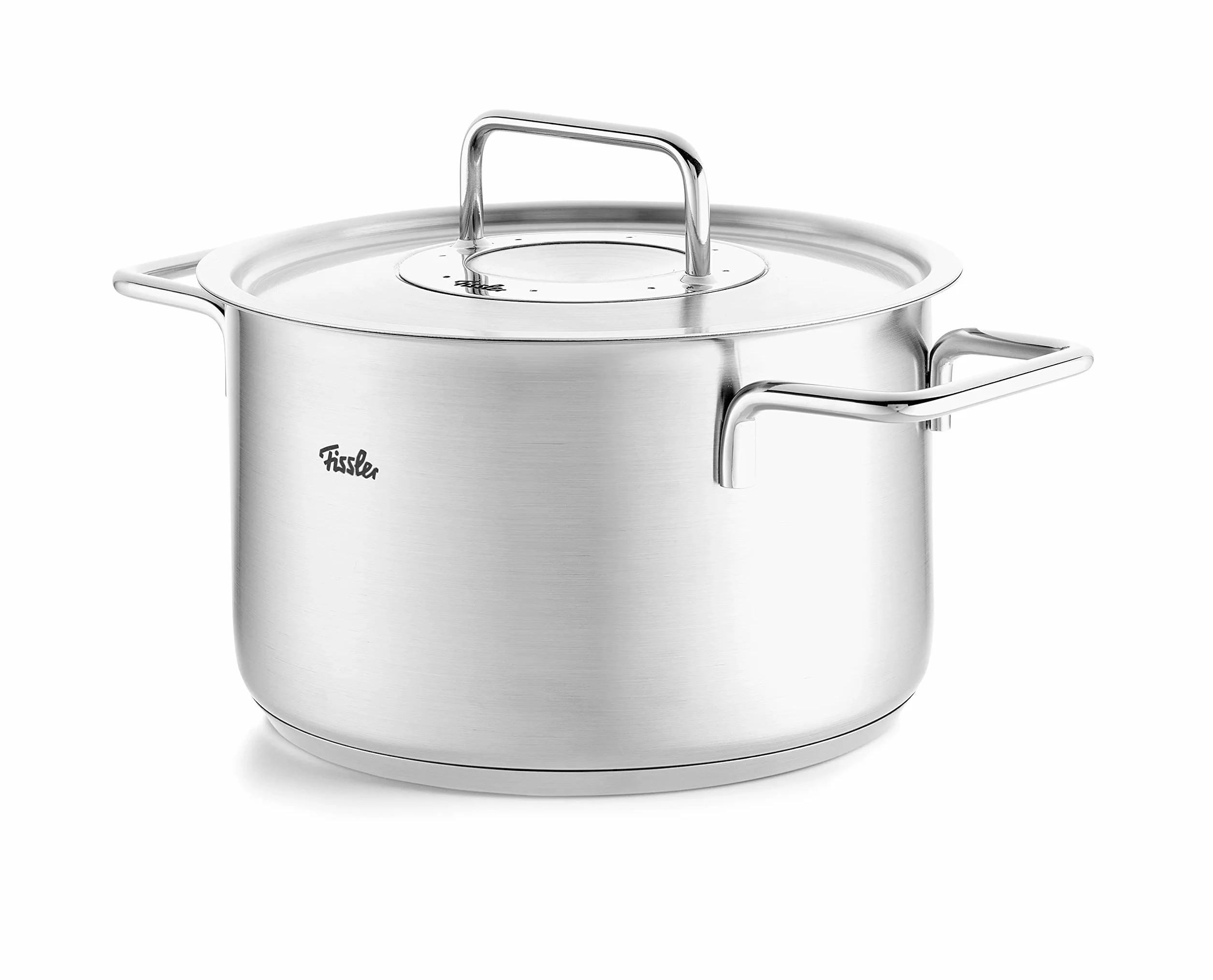 Fissler Pure Collection - Set di pentole in acciaio inox, 6 pezzi, pentole con coperchi in metallo (3 pentole, 1 padella, 1 casseruola, padella Ceratal Comfort 24 cm), compatibile induzione