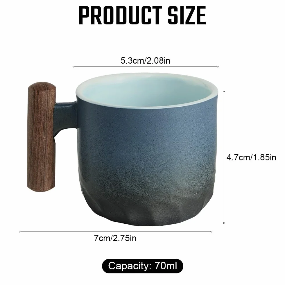 Vicloon Tazze Espresso Ceramica 70ml Set Impilabili con Manico in Legno Blu