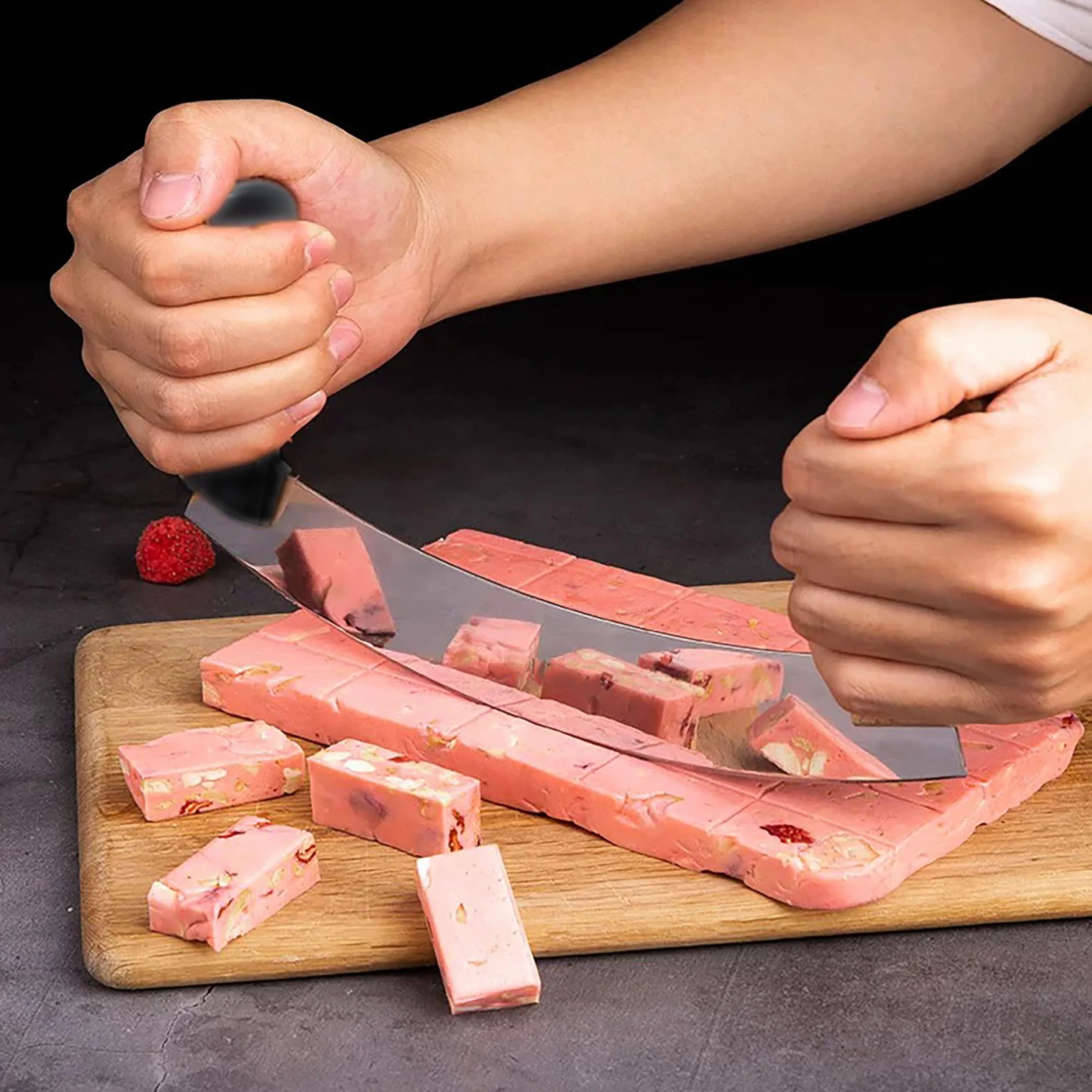 IPEA Coltello Mezzaluna da Cucina con Lama Curva in Acciaio Inox - Coltello Monogama per Tagliare Verdure, Erbe, Carne, Alimenti - Impugnatura Ergonomica - Taglio Preciso e Efficiente