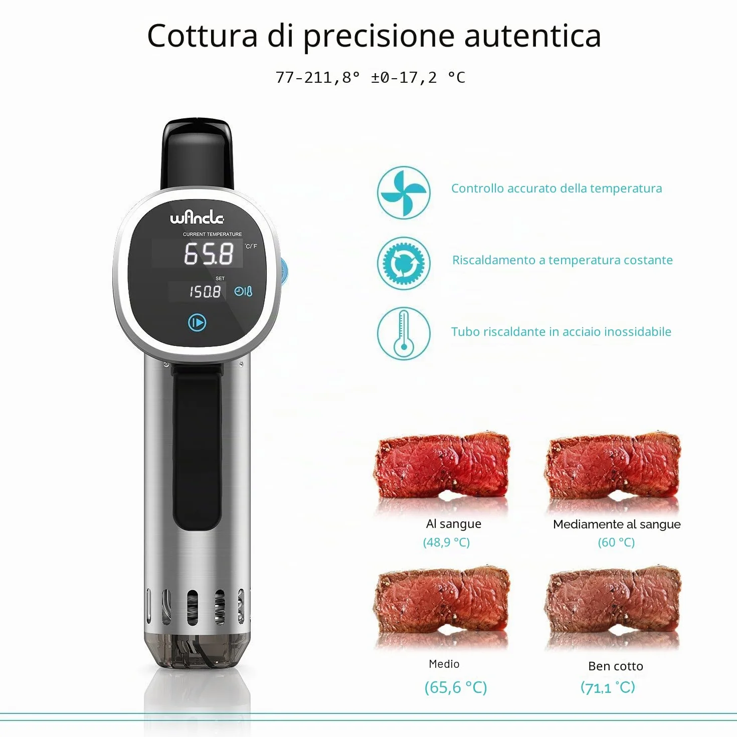 Wancle Sous Vide 850W Cucina a Bassa Temperatura, Nero