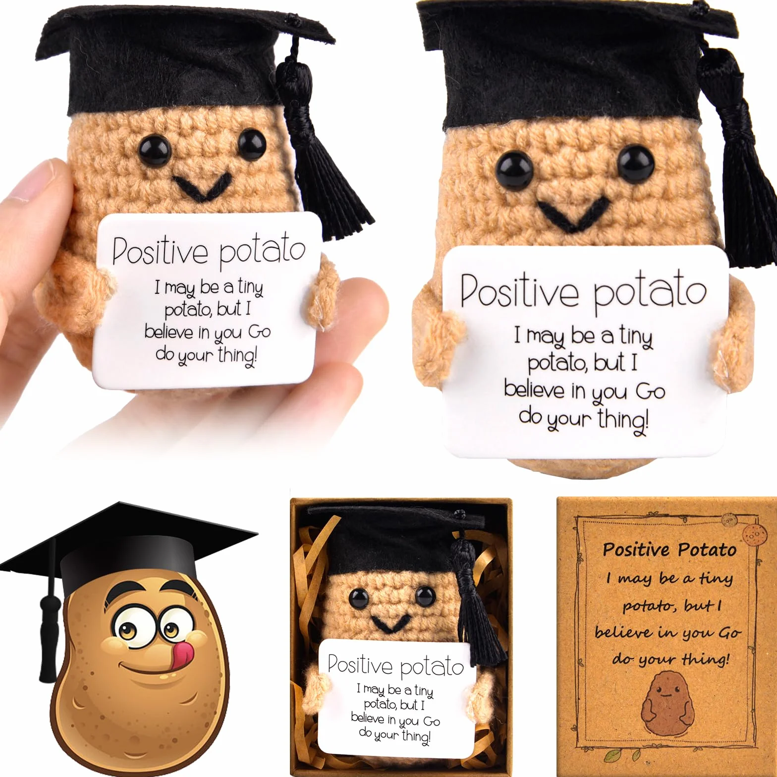 Pipihome Positive Potato Pocket Hug, divertente lana lavorata a maglia con biglietto positivo, regalo per compleanno, vacanze, feste, ufficio (grande B)