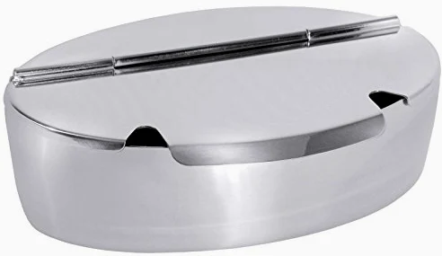 Zuccheriera, ovale, in acciaio inox 18/10, coperchio a cerniera con due Cucchiaino aperture, Grave qualittät/larghezza: 20,5 cm | ERK