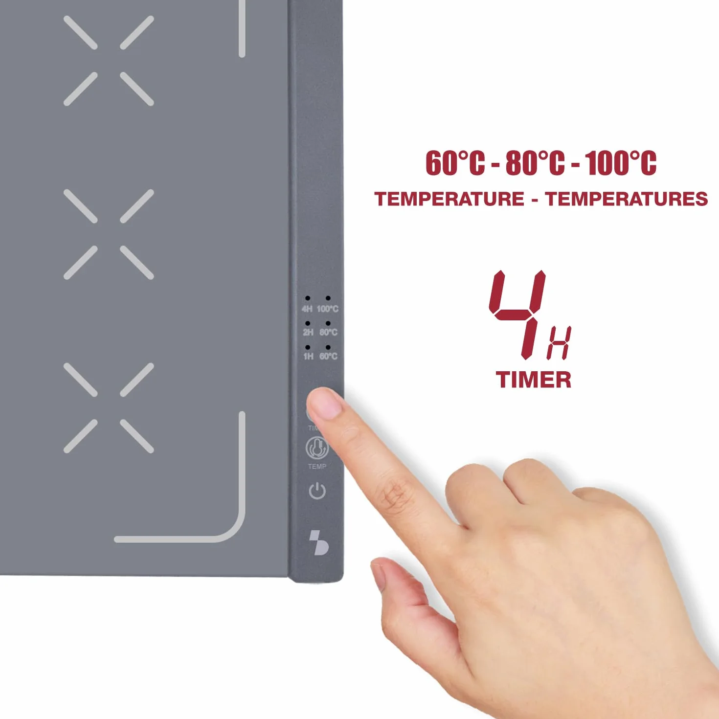 BEPER P101TEM100 Scaldavivande Elettrico in Silicone Arrotolabile, Vassoio Riscaldante 350W, 3 Temperature, Timer 4h, Touch