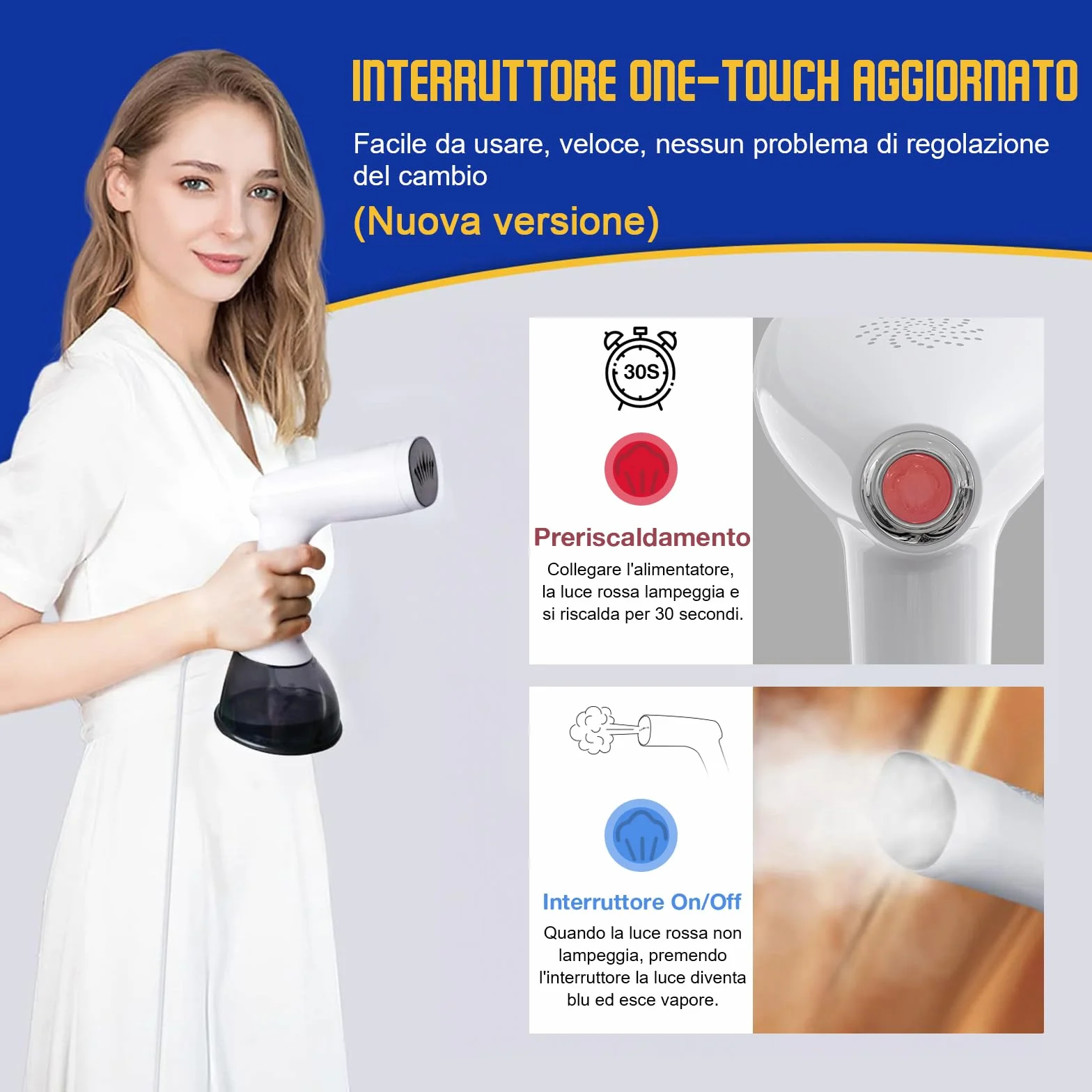 Rolipo Ferro Stiratore Verticale per Abiti, Stiratore a Vapore Portatile da 30g/min, Serbatoio da 400ml, Piastra di Terza Generazione, per Casa, Ufficio e Viaggio