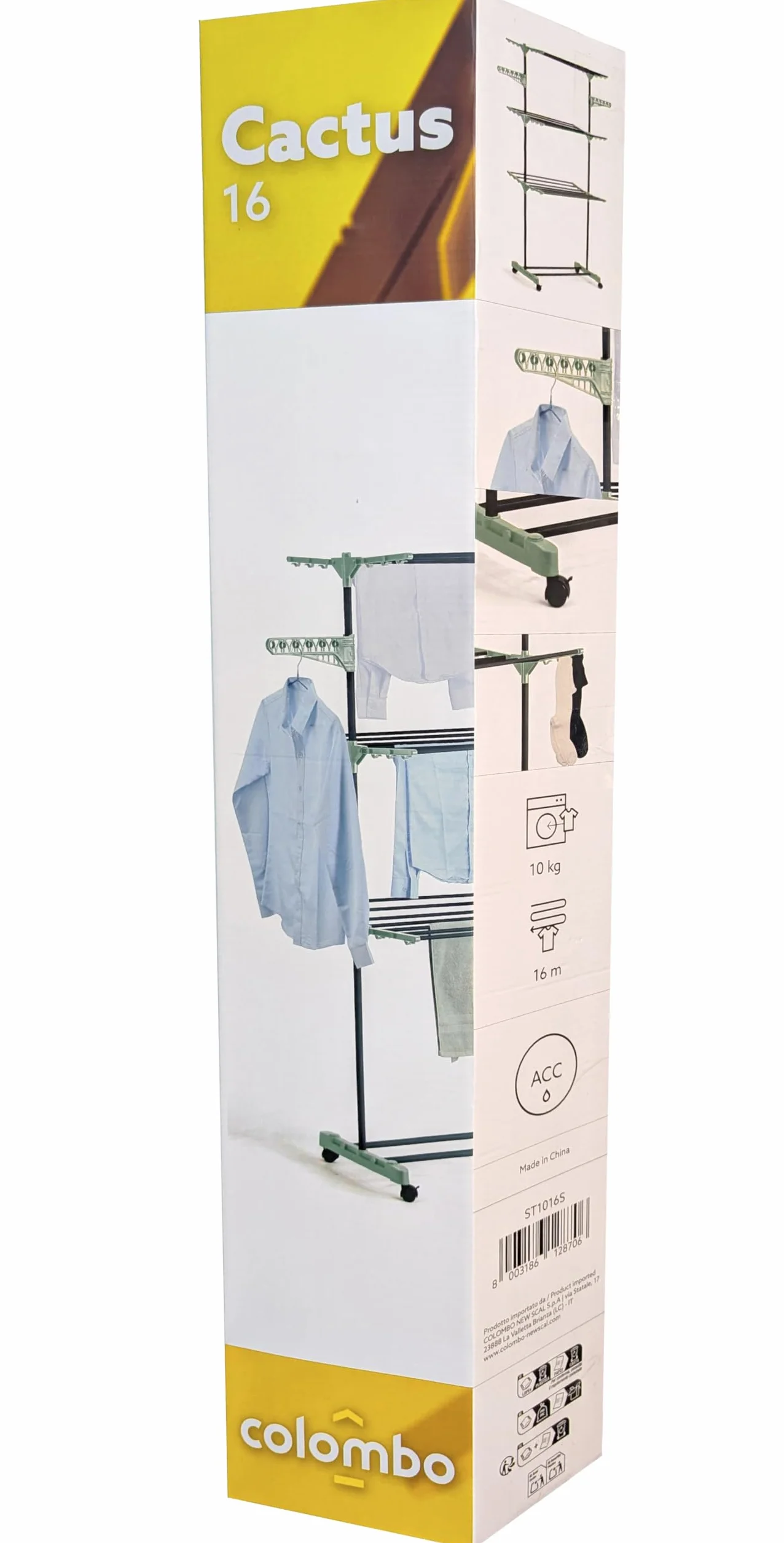 Colombo Stendibiancheria Verticale Cactus 3 Piani Acciaio Verniciato | Stendino Verticale con Ruote, Appendi Grucce e Gancetti Porta Calze, Antiruggine | 16 Metri di Stenditura | Nero