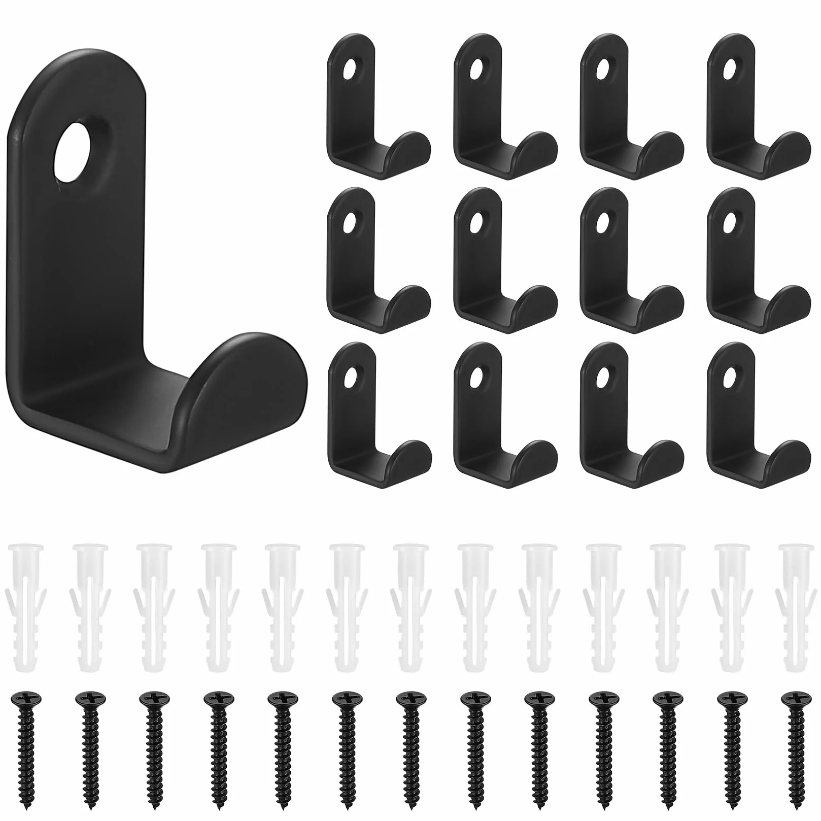 Ganci Appendiabiti da Parete a Vite, Ganci Muro Neri in Metallo Vintage, Set 13 Pezzi