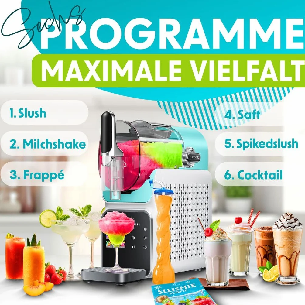 KESSER Slush Ice Maker 2 l – Macchina per slush, cocktail, gelato, frappè e succo congelato – 25 minuti, 6 programmi, 3 tazze