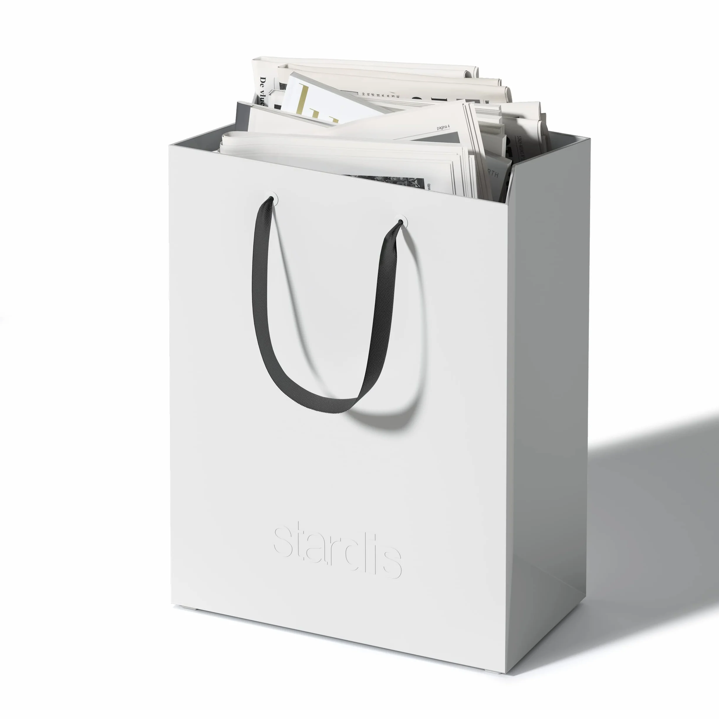 Design Quadrato Cestino per Carta e Rifiuti in Plastica Bianco Alpino con Maniglie