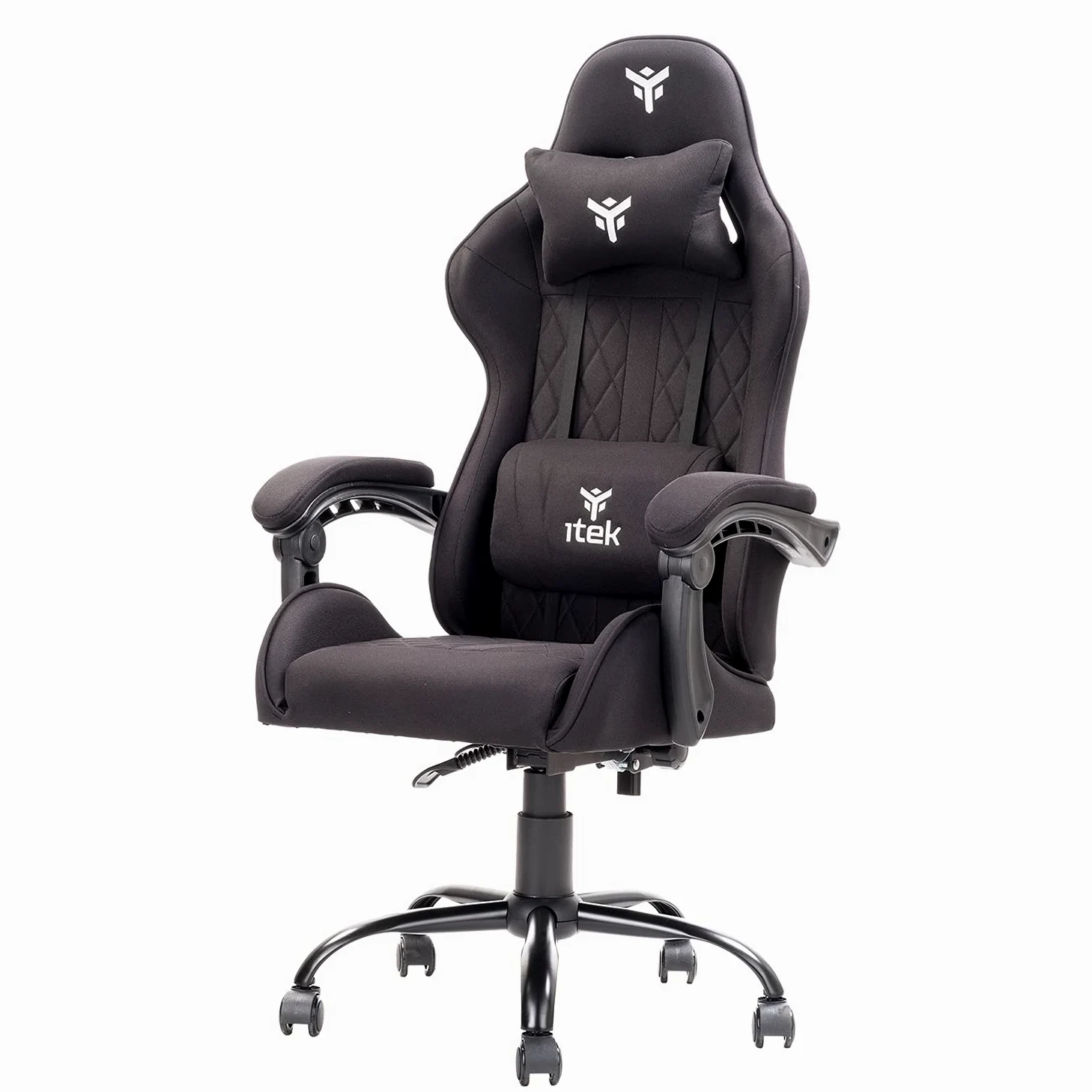 ITEK RHOMBUS FF10 Sedia Gaming ergon. Nera, schienale reclinabile, cuscino poggiatesta, sup. lombare, confort e design, ideale come sedia ufficio, sedia per studio o poltrona per gamer