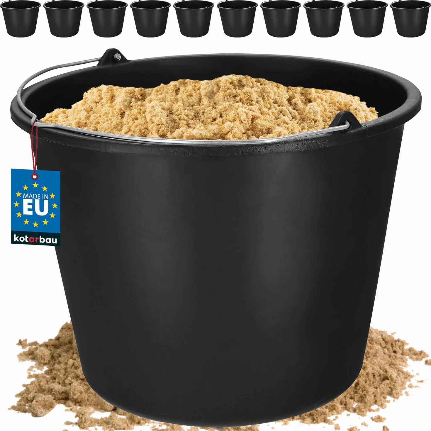 KOTARBAU Set di 10 secchi da costruzione, 16 l, in plastica, colore: nero
