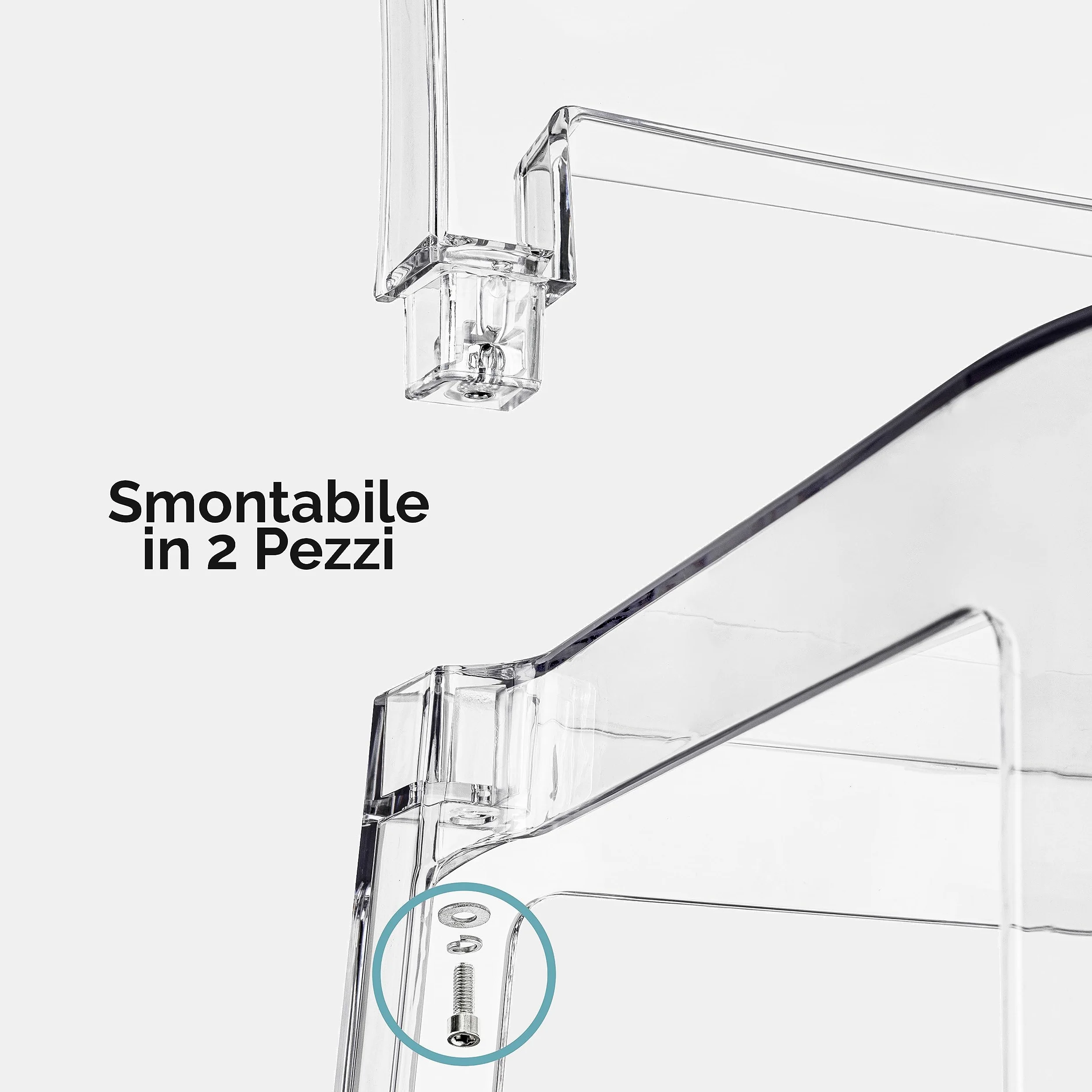 Baroni Home Set di 4 Sedie in Policarbonato Trasparente Resistente, Smontabile in 2 Pezzi, Seduta Ergonomica con Schienale Incurvato, 36x81x43 cm