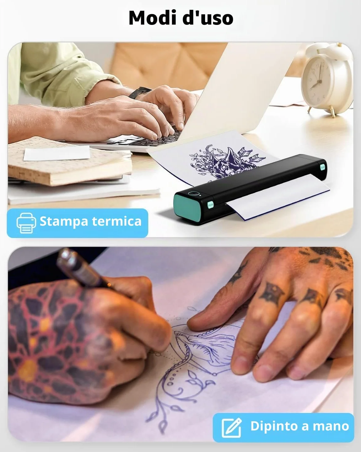 Phomemo M08F Tattoo Transfer Paper, Carta Termica Per Stencil Per Tatuaggi, Compatibile con M08F TP81 TP83 TP88 A886 A887 Stampante Stencil Tattoo, A4 8.27" x 11.69" (210x297mm), 100 fogli