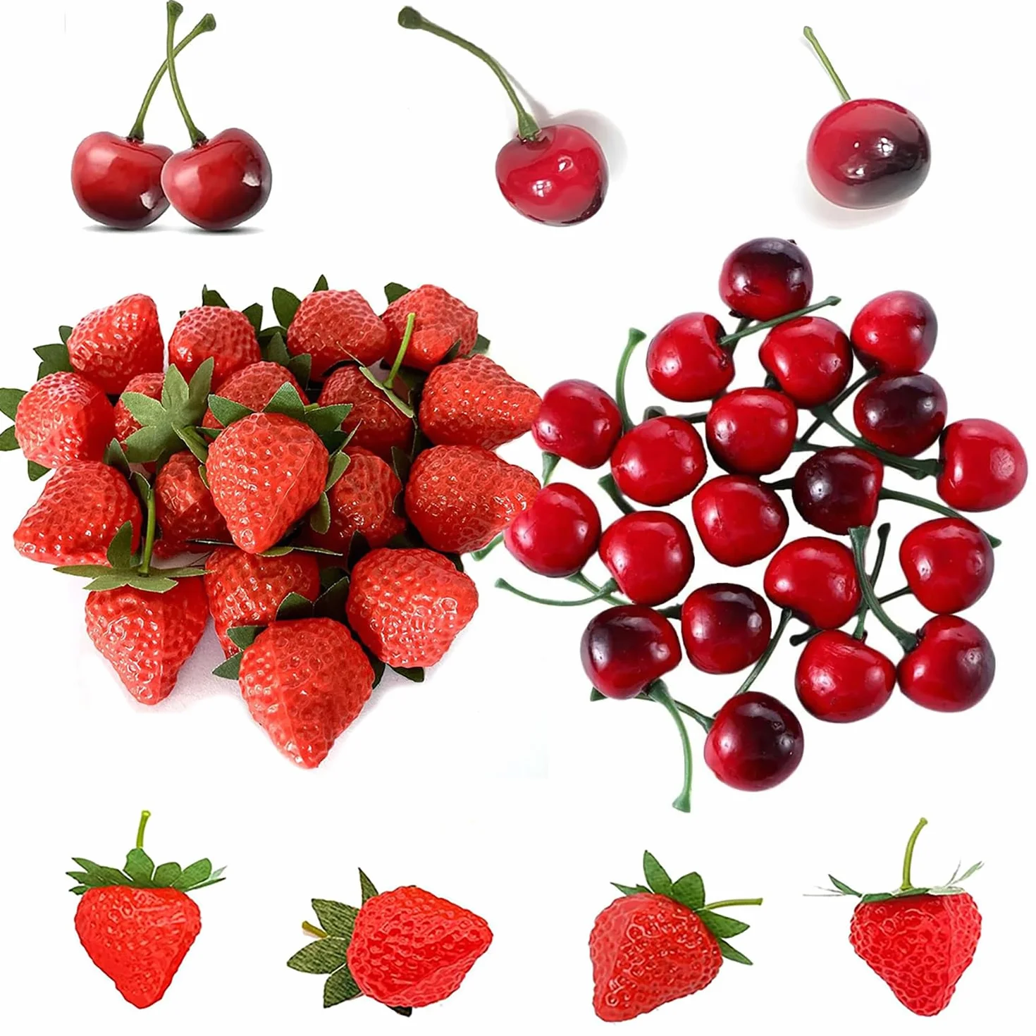 Frutta Finta Decorativa 40 Pezzi Fragola Artificiale Ciliegie Rosso Frutta per Casa Cucina Hotel