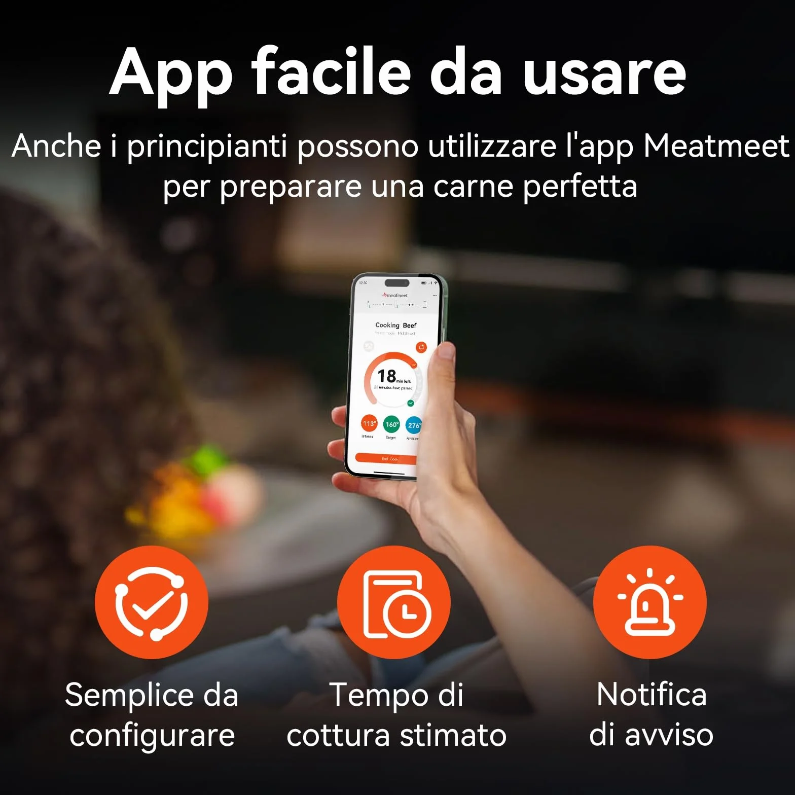 Termómetro para Carne WiFi Bluetooth IP67, Monitoraggio App Timer Allarme, Wireless per Barbecue Forno Griglia