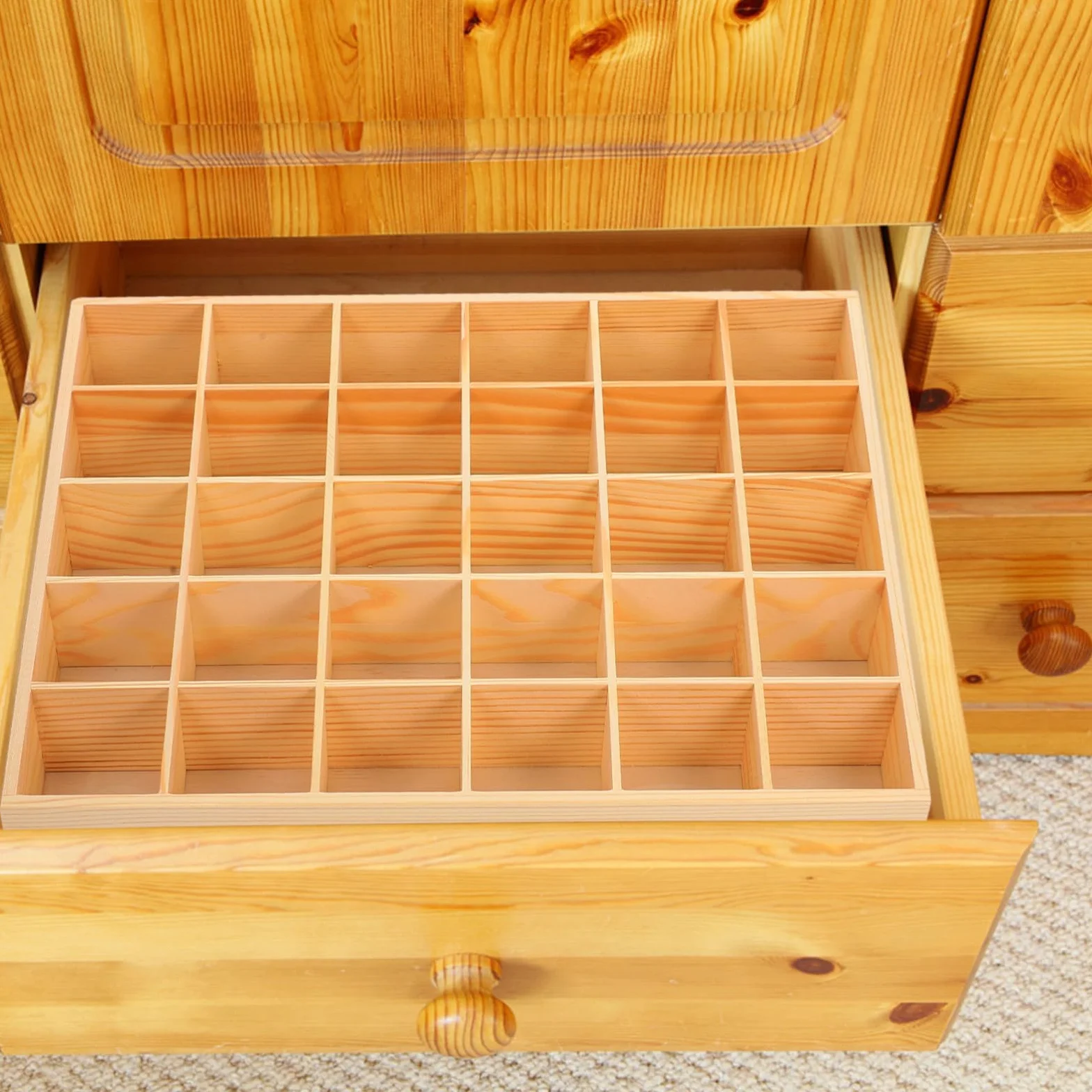 Organizzatore 30 Scomparti in Legno per Calzini e Biancheria Intima, Supporto Rigido per Armadio