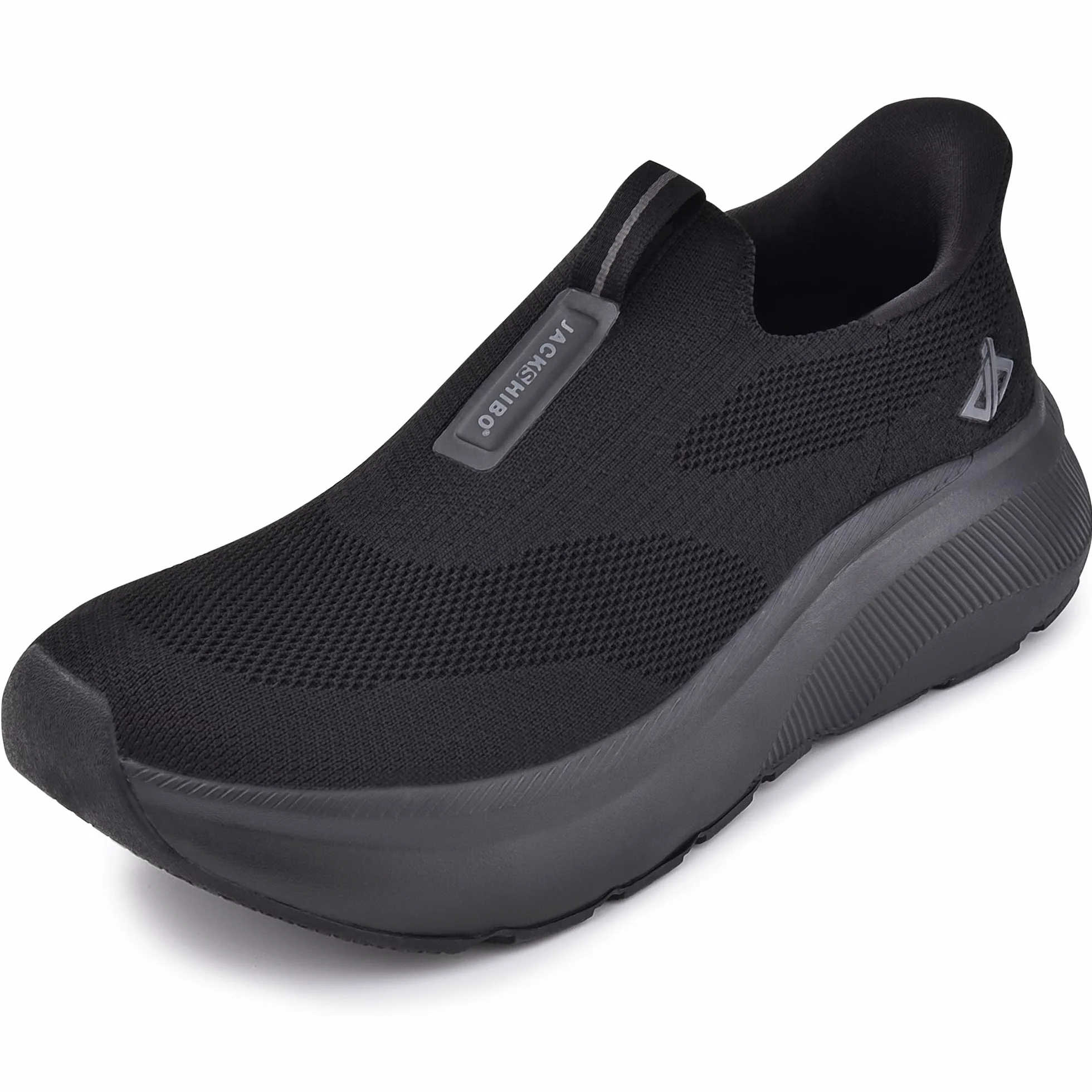 JACKSHIBO Slip a mano libera in scarpe da uomo, slip on sneakers, supporto per l'arco, scarpe ortopediche in memory foam, scarpe da passeggio, con ampia scatola a punta zero, suole, Nero , 47 EU Larga