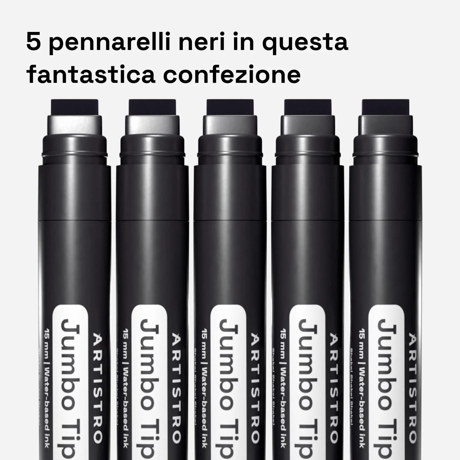 Artistro Jumbo Marker Pennarelli Neri Punta Grossa 15 mm Feltro Inchiostro Acrilico Nero per Pittura su Roccia Pietra Ceramica Vetro Legno Tela Cf. 5