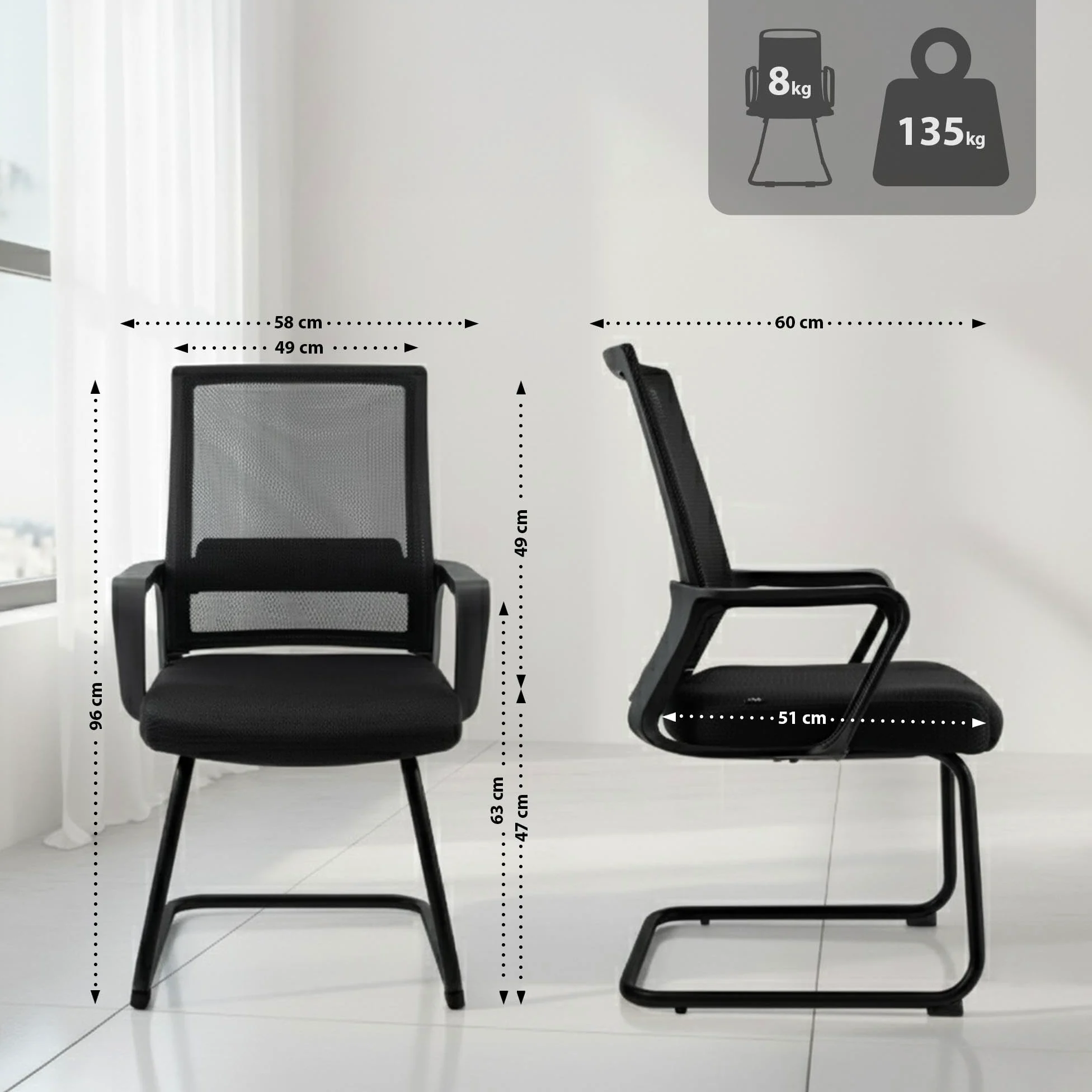CLP Sedia Cantilever con braccioli Hanka, sedia da conferenza moderna con rivestimento in tessuto e schienale in mesh, telaio in metallo Colore:nero