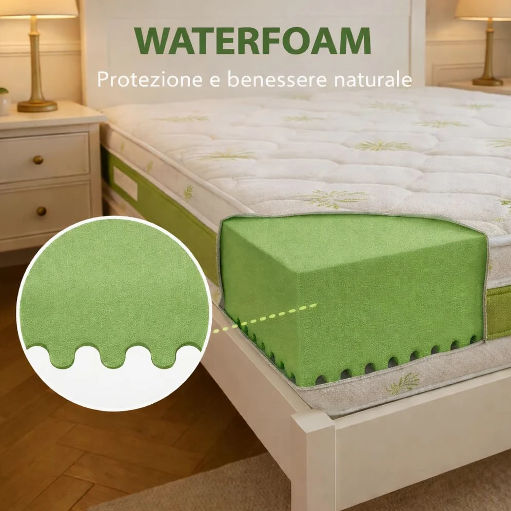 Ginflex Materasso Una Piazza e Mezza Waterfoam 120x190 H25 Tessuto Aloe Vera | Antiacaro - Anallergico - Antibatterico | 100% Made in Italy (Altezza: 25cm, 120x190)