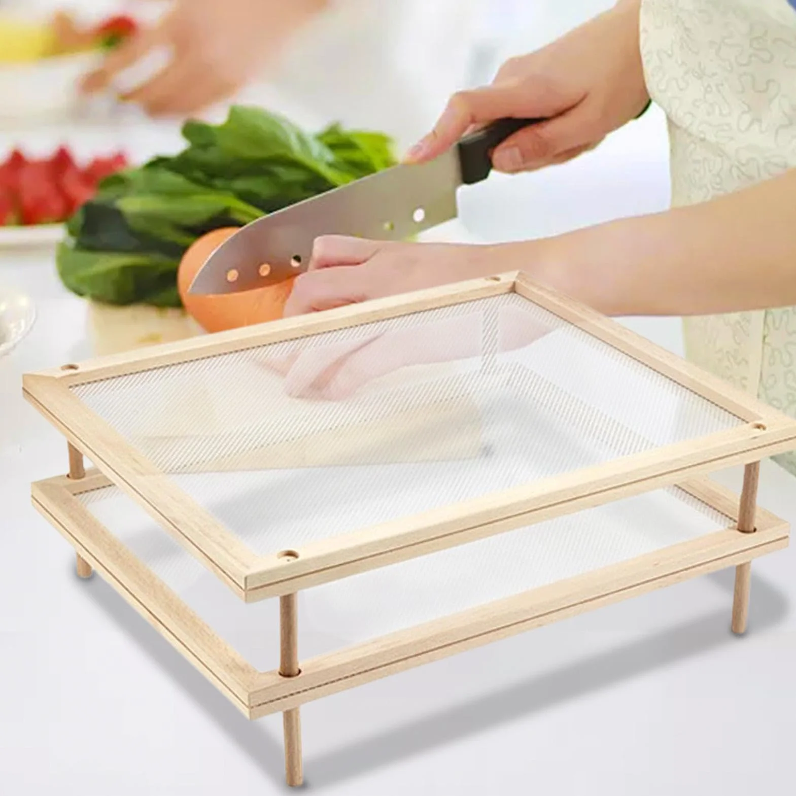 Stendino per pasta - Supporto per asciuga pasta | Essiccatore per condimenti alimentari in legno lucido disidratato impilabile, ripiano per frutta aperto staccabile Circolazione 'aria Risparmia