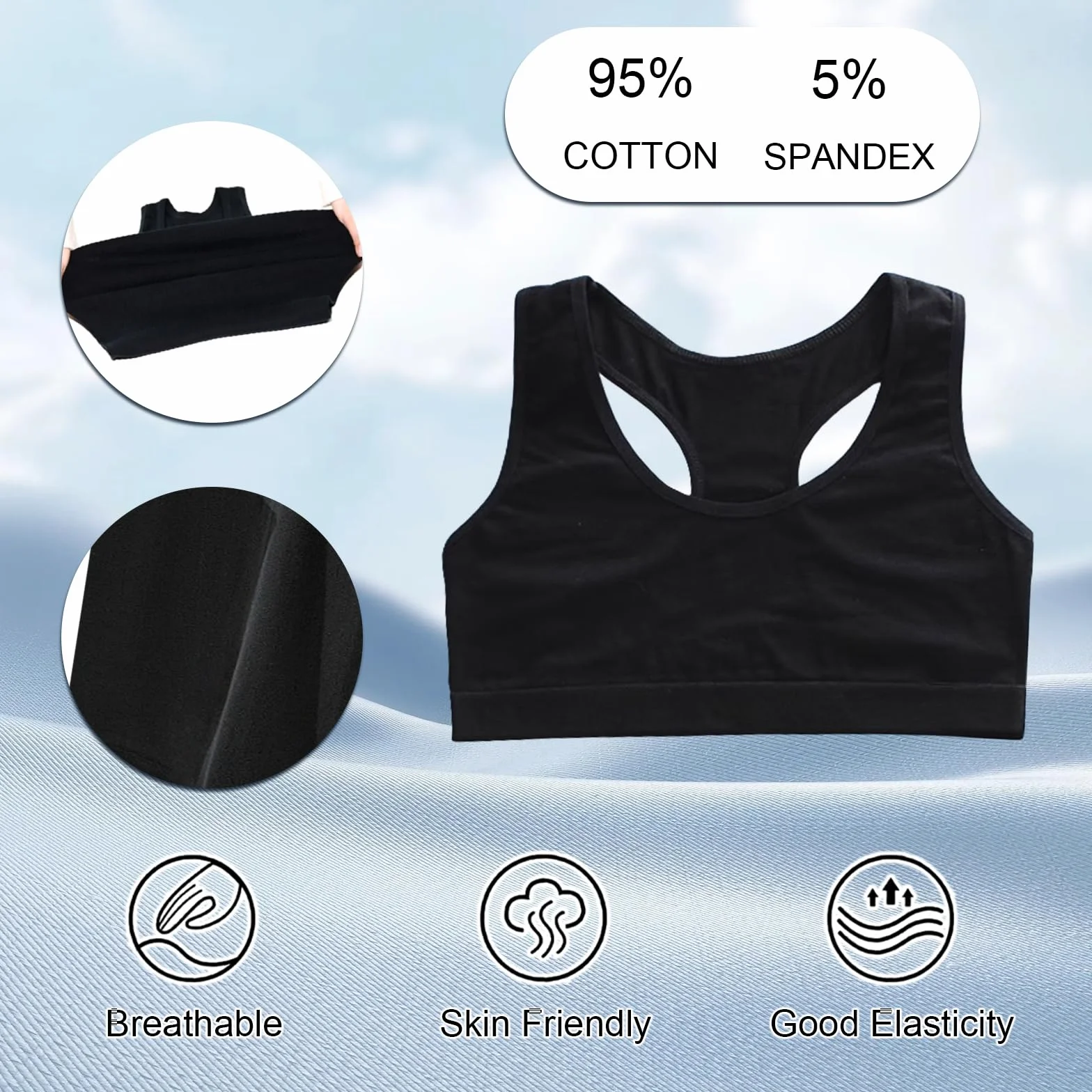 FUIPVGI Confezione da 4 reggiseni corti per ragazze in cotone morbido non imbottito